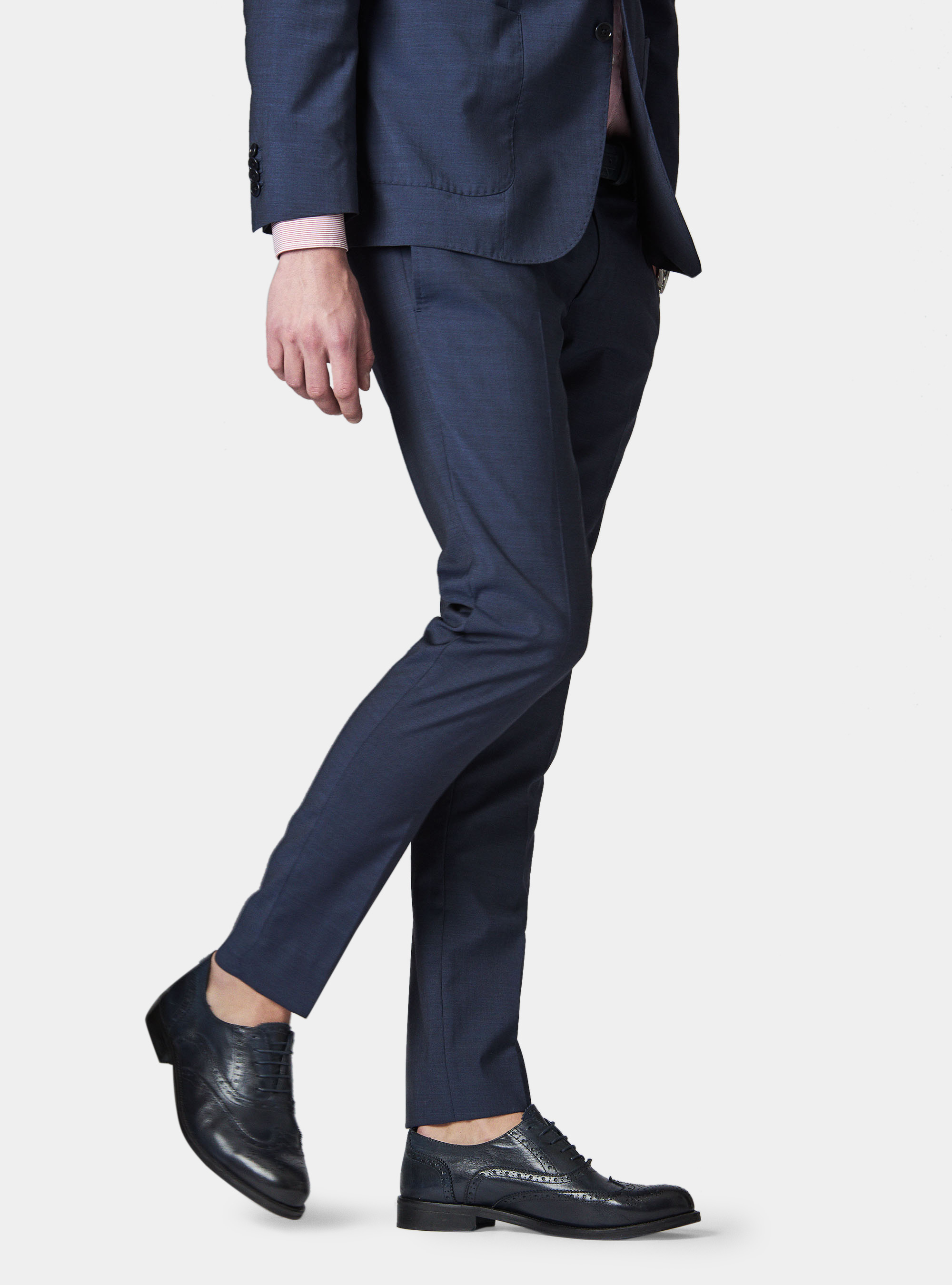 Pantaloni per abito in lana micro texture super 100, BLU NAVY