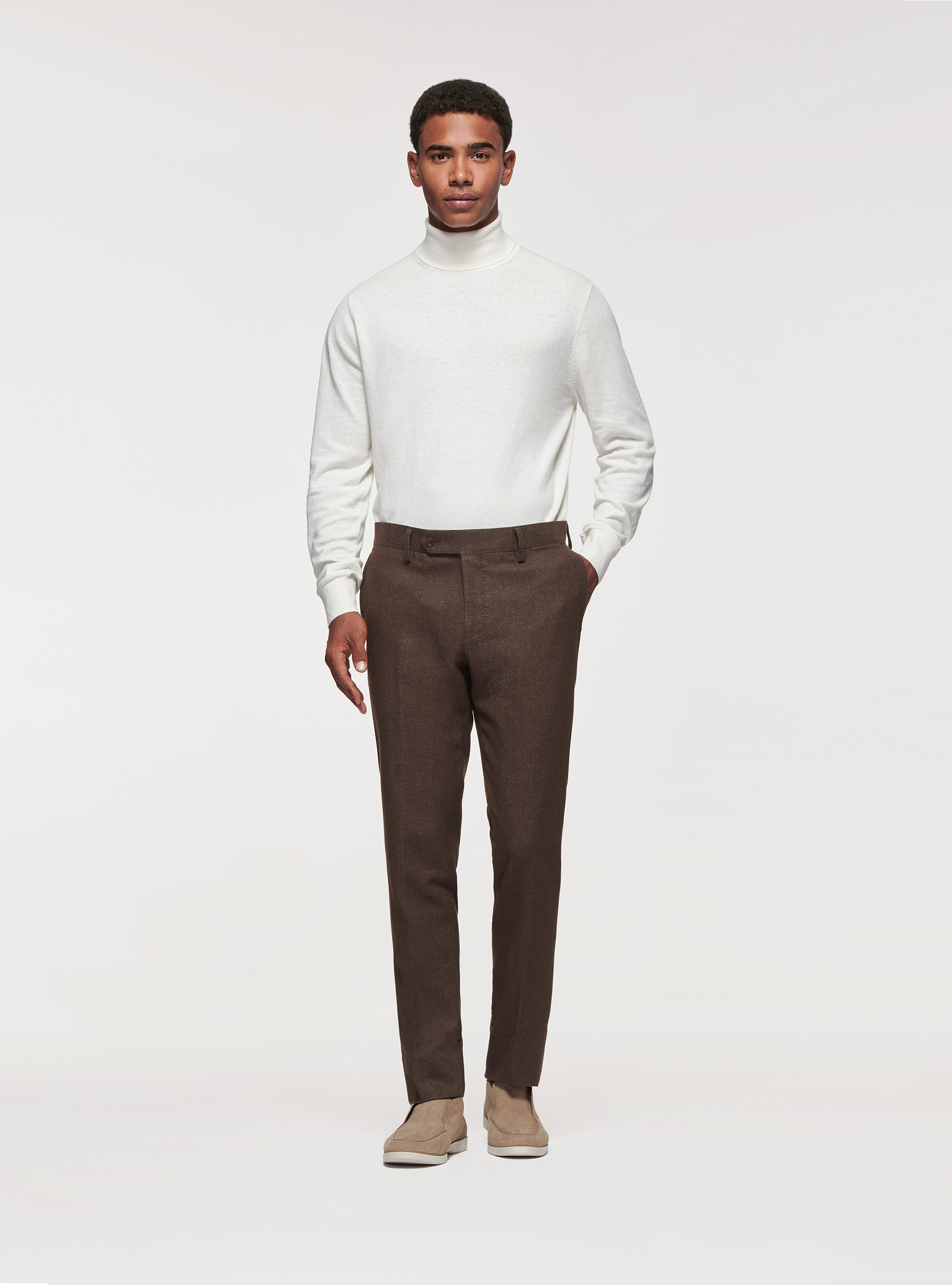 Pantaloni in flanella di lana Duemilagori, MARRONE