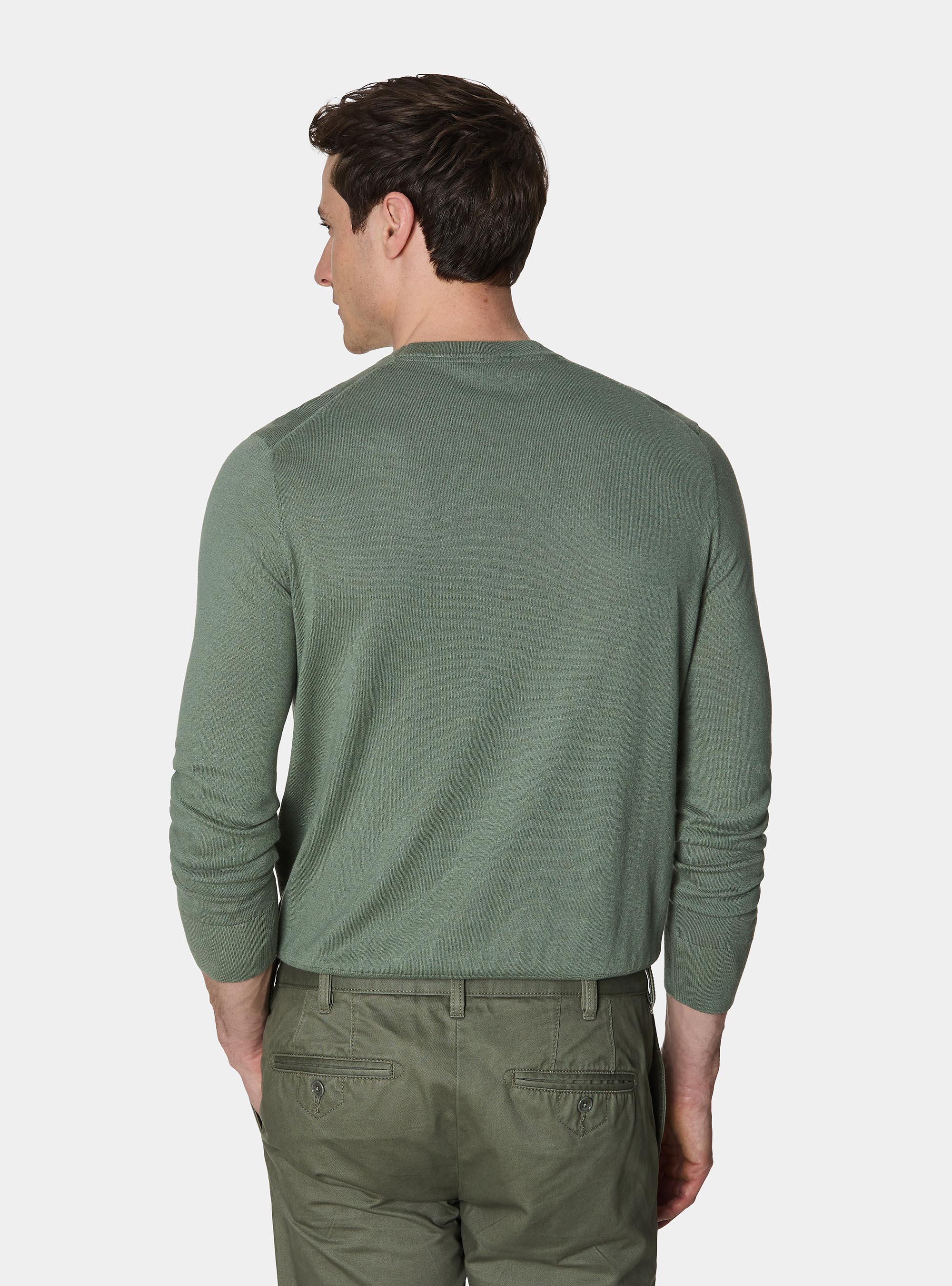 Maglia girocollo in cotone seta e cashmere, VERDE SALVIA 0604C
