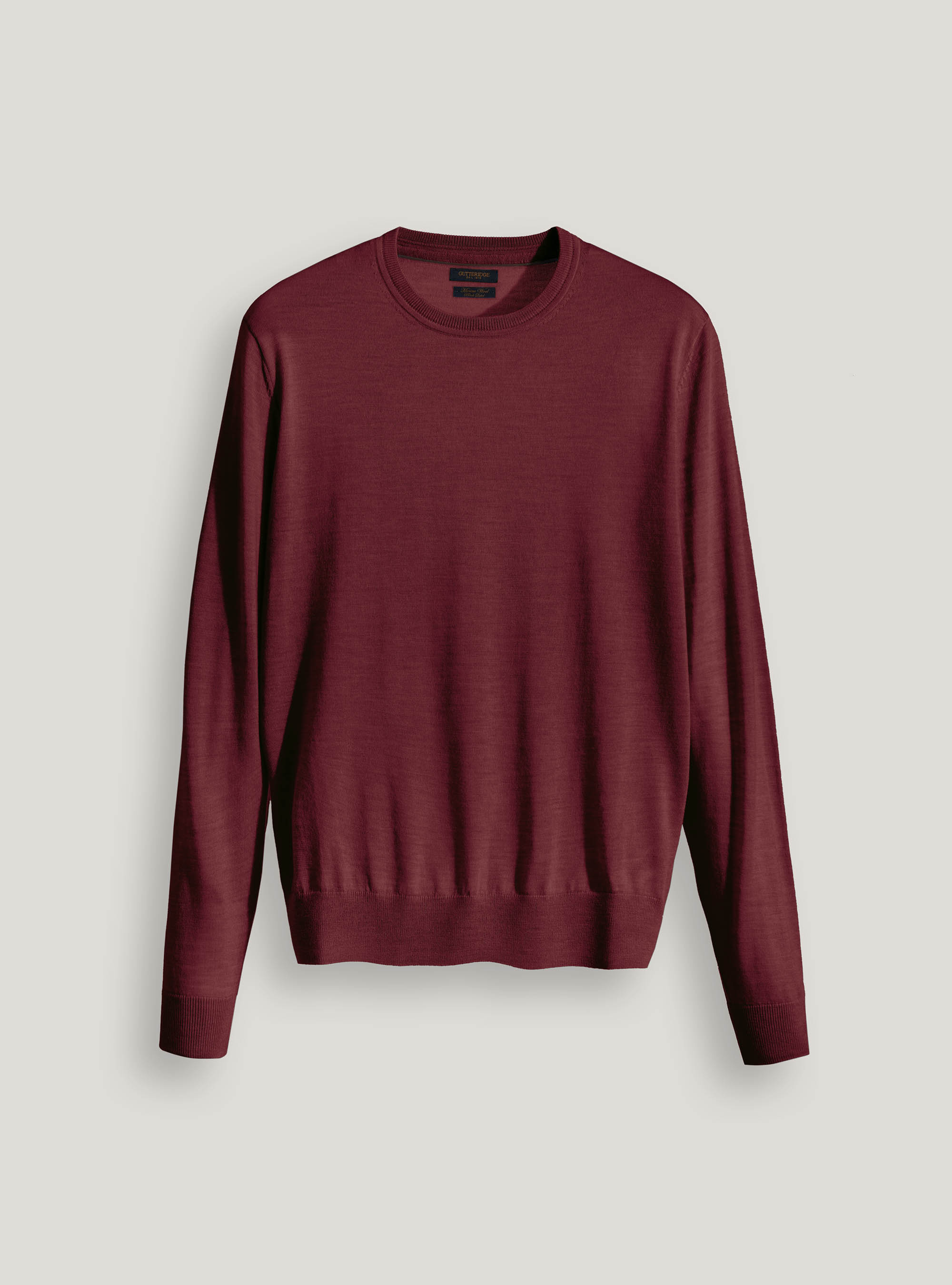 Maglia girocollo in pura lana merino extrafine, BORDEAUX