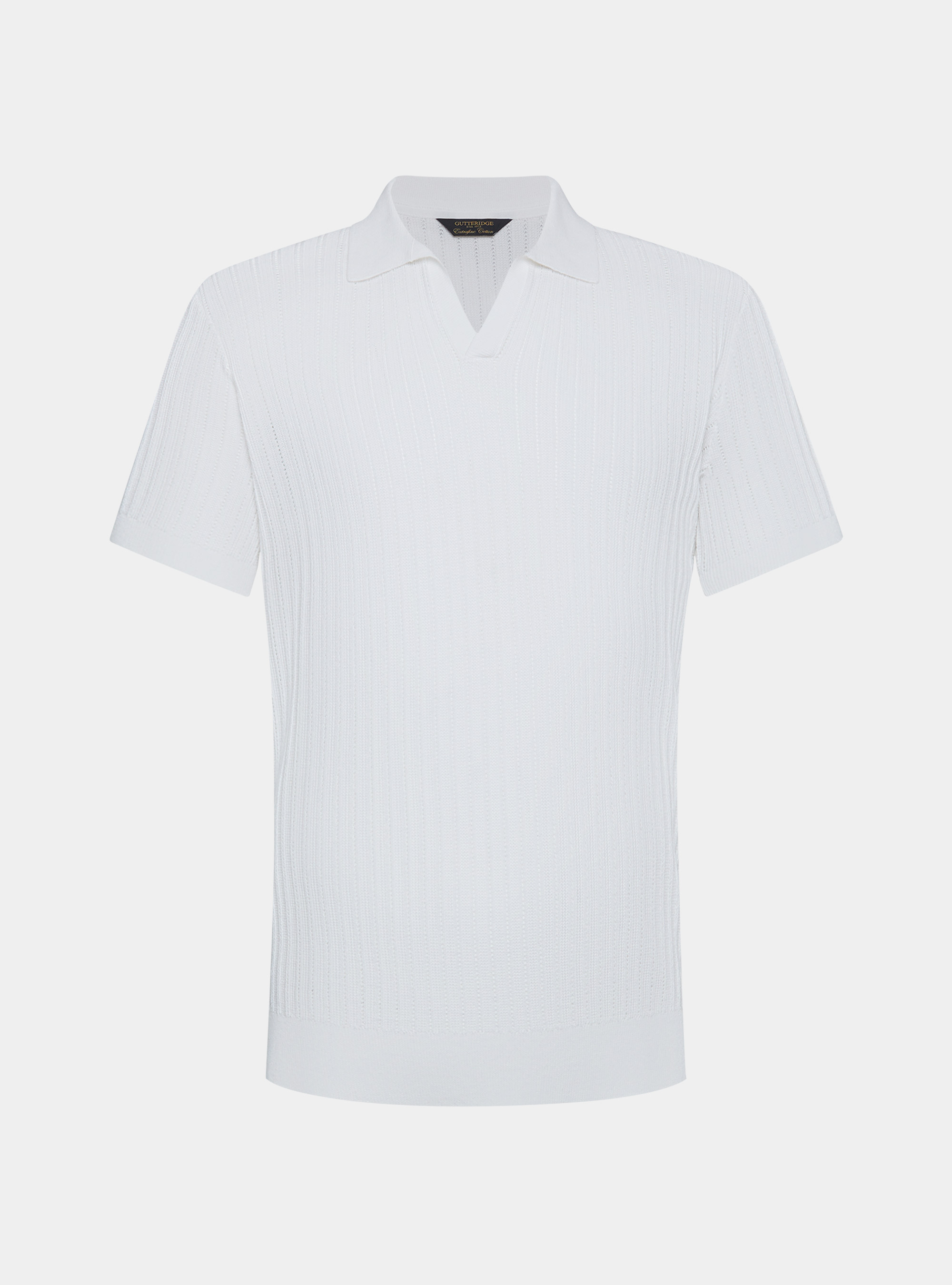 Polo in maglia traforata senza bottoni in cotone extrafine, BIANCO