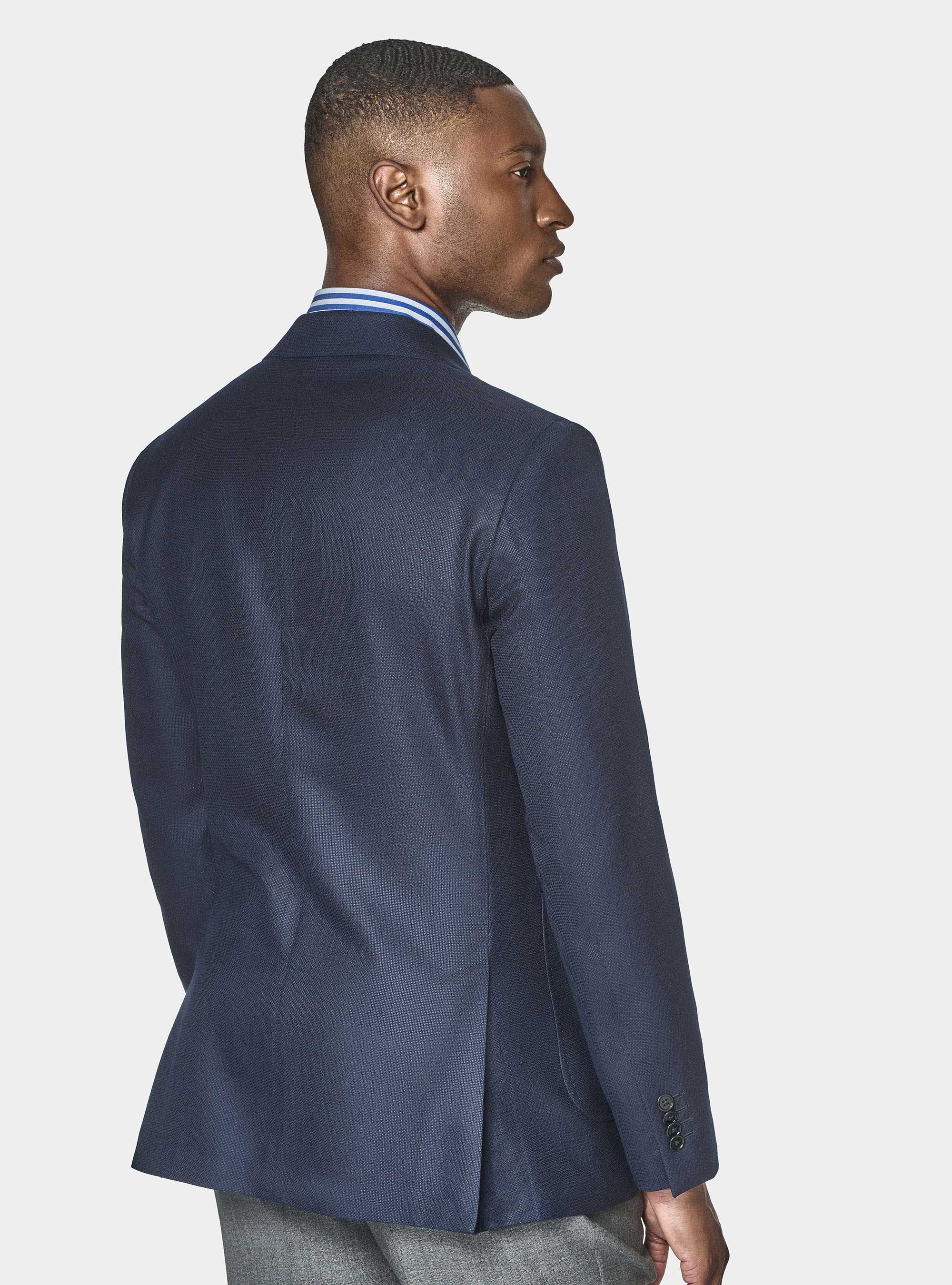 Giacca hopsack in lana Vitale Barberis Canonico, BLU NAVY