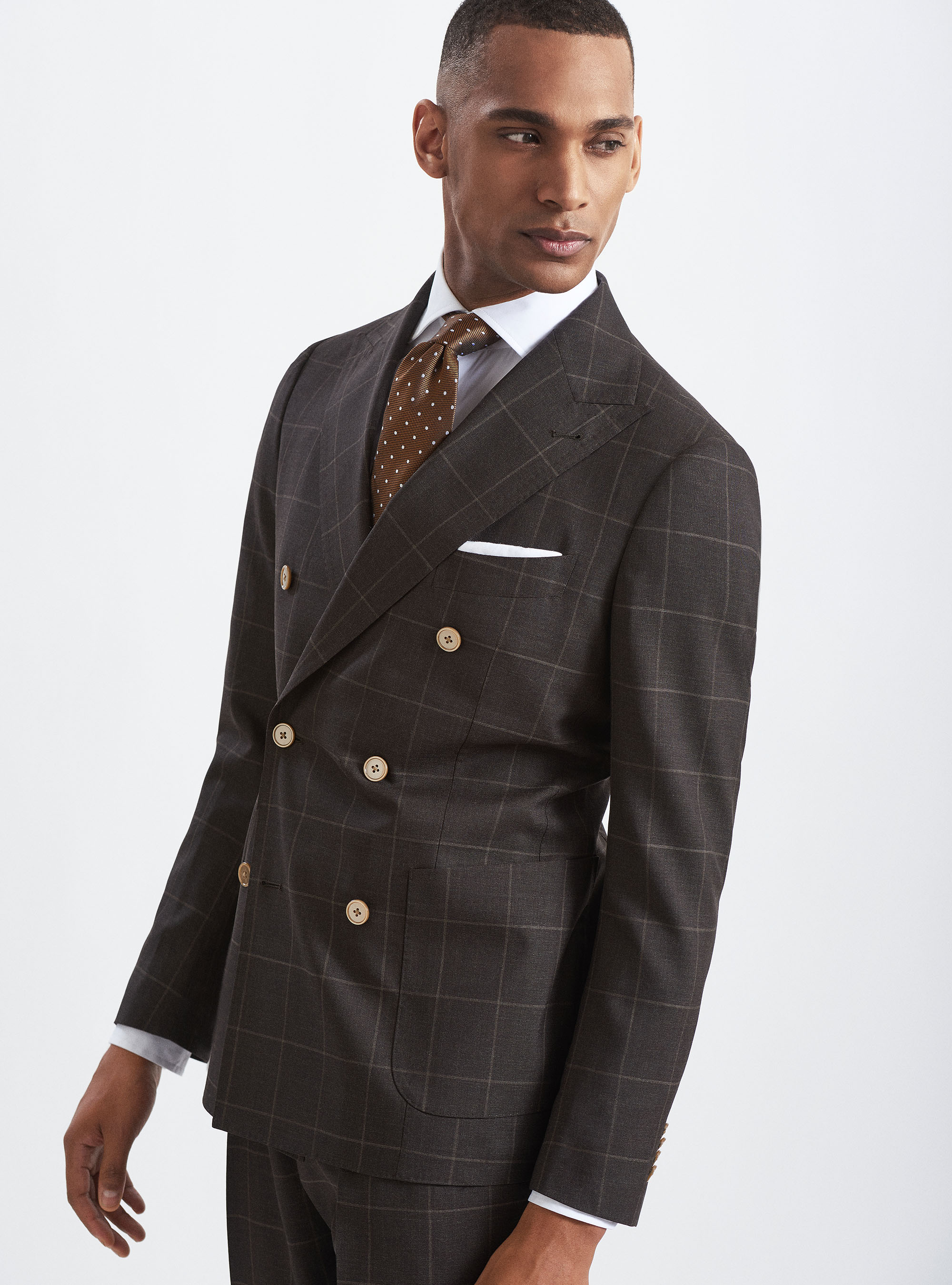 Brown Double Breasted Blazer In Pure Wool Vitale Barberis Canonico Gutteridgeeu Blazers Uomo