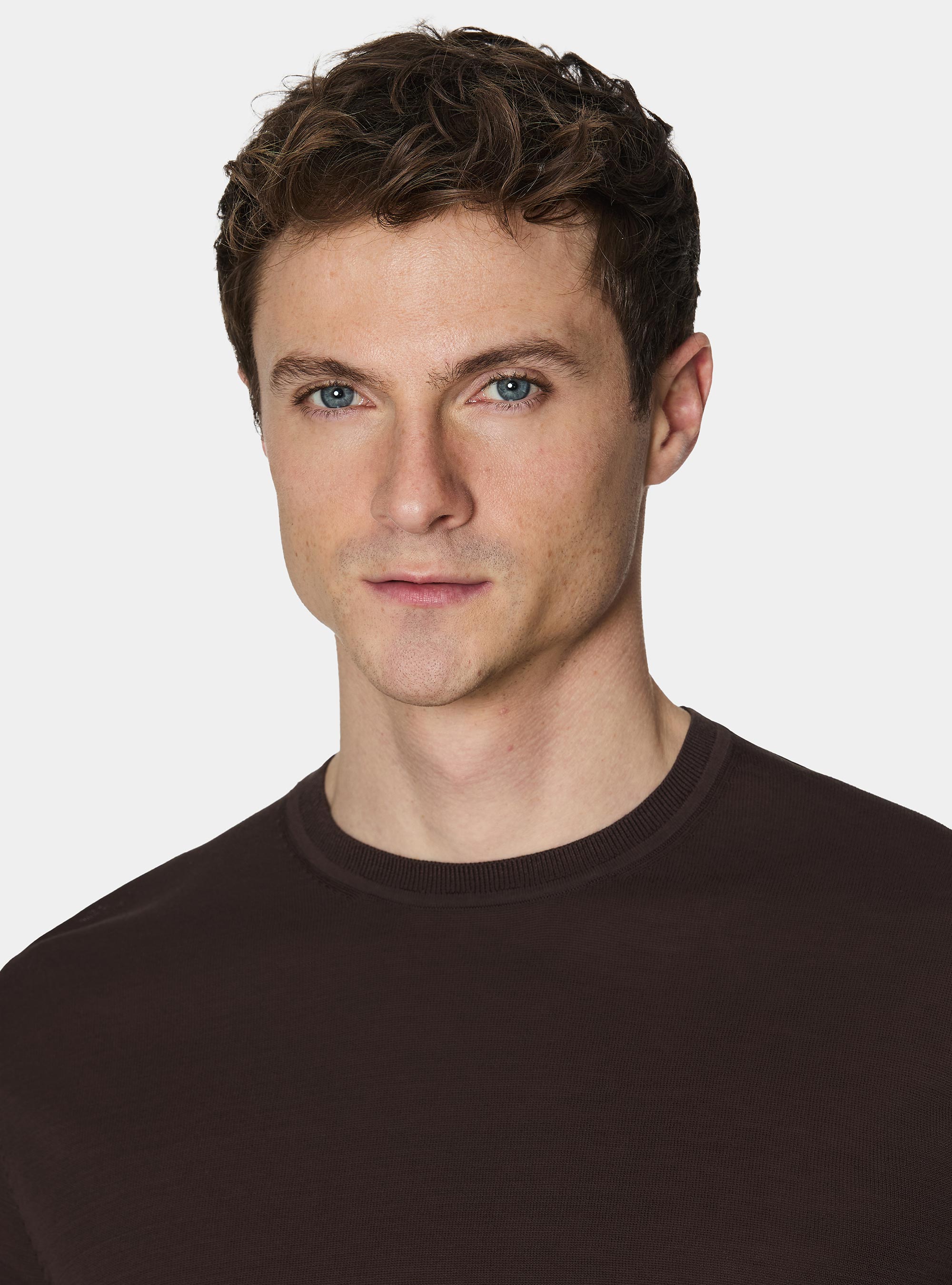 Cotton and silk crew neck sweater, BROWN