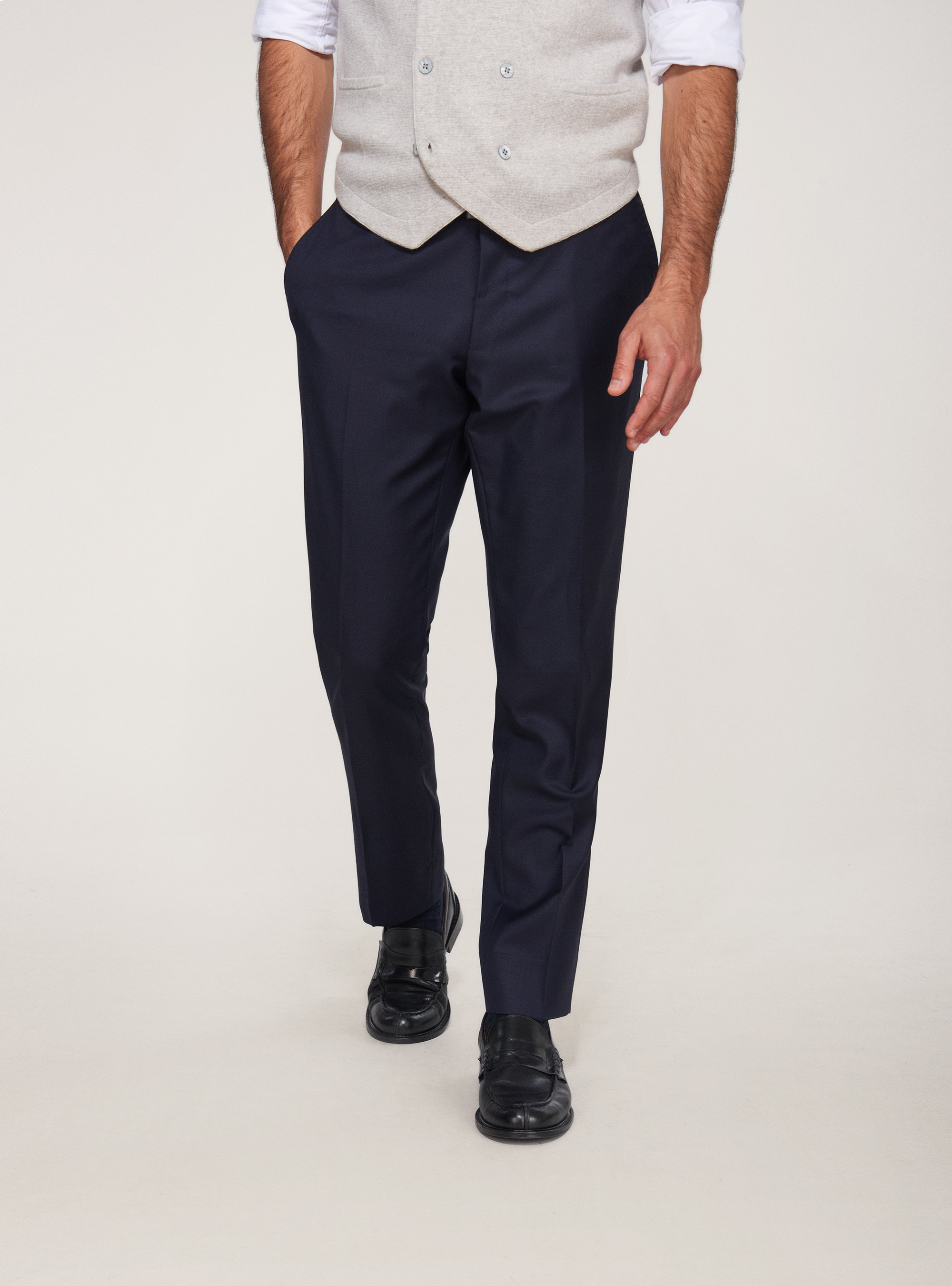 Pantaloni per abito in pura lana S110's, BLU NAVY