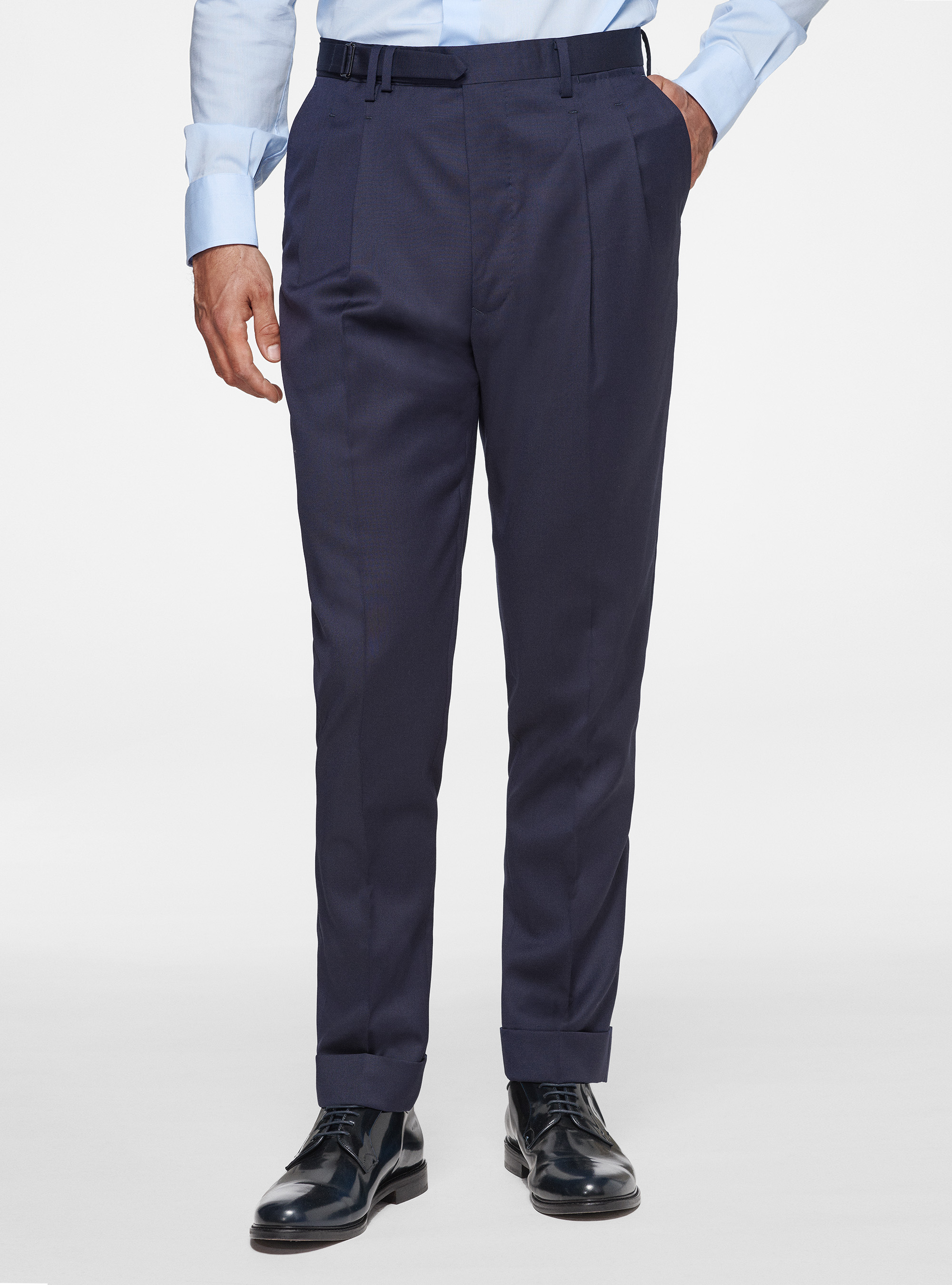 Pantalón doble pinza de pura lana Reda, AZUL MARINO