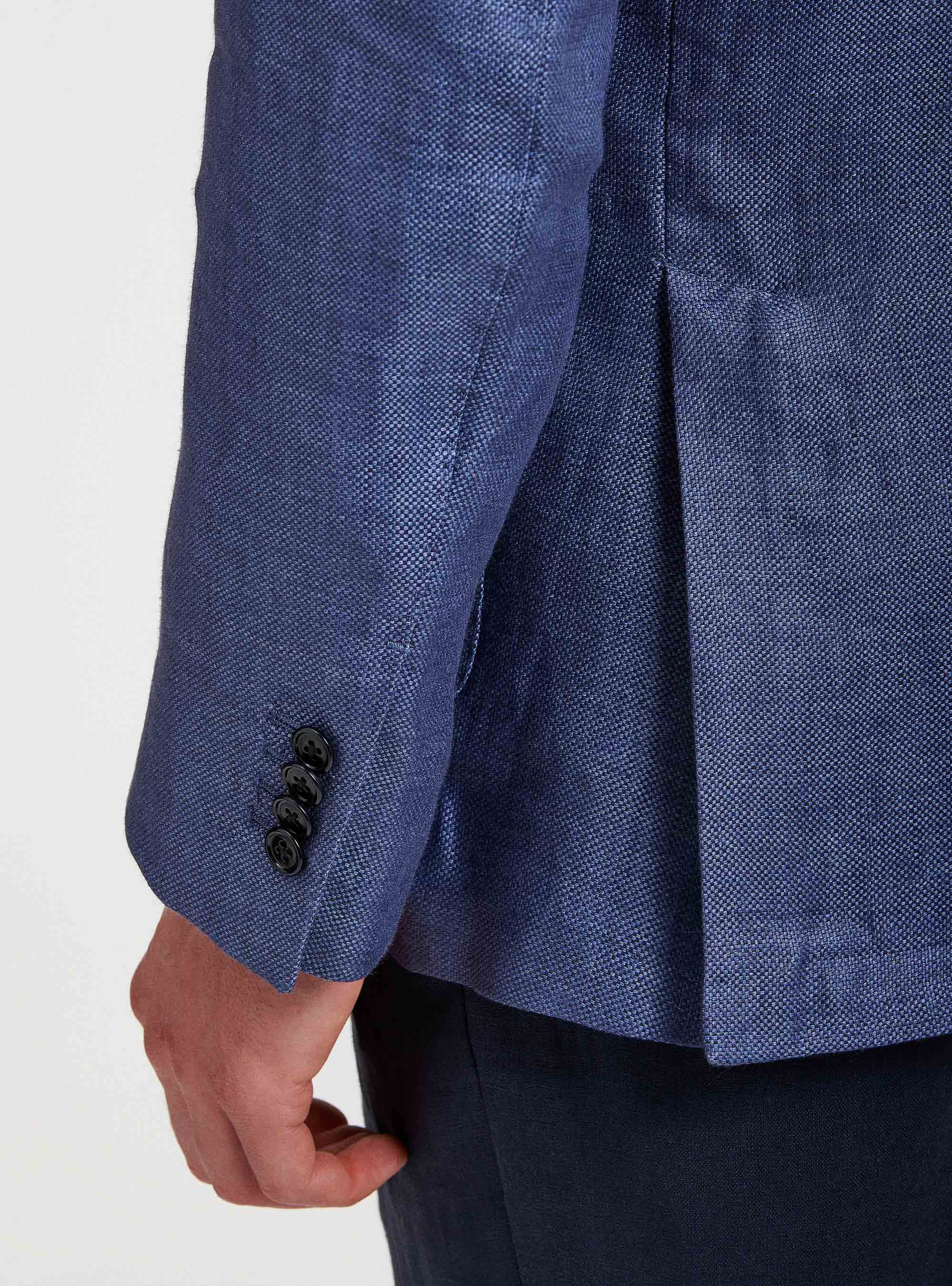 Giacca in puro lino hopsack, BLU