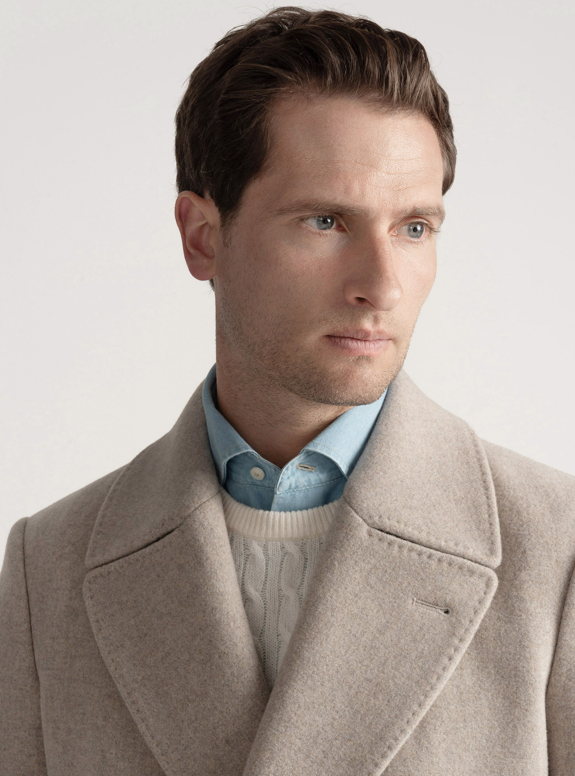 Peacoat in misto lana, ECRU