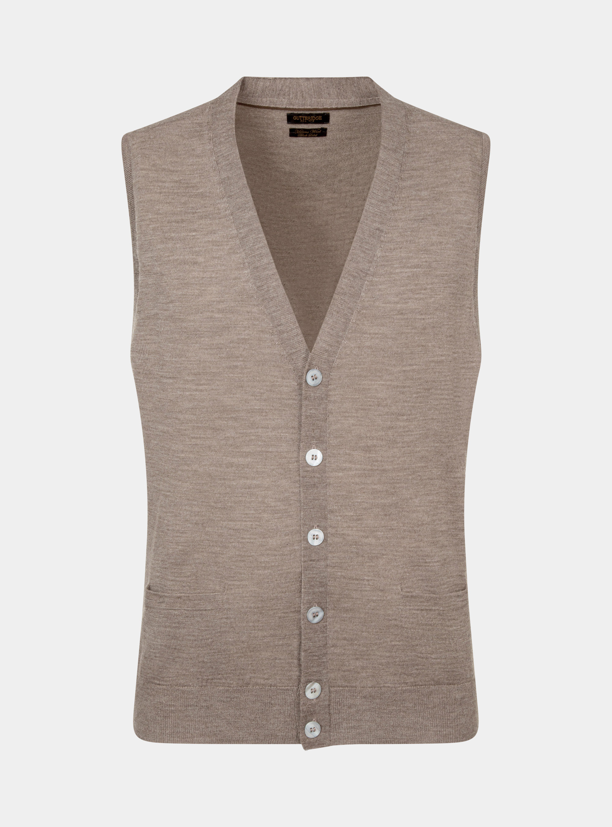 Gilet in maglia in pura lana merino, FANGO