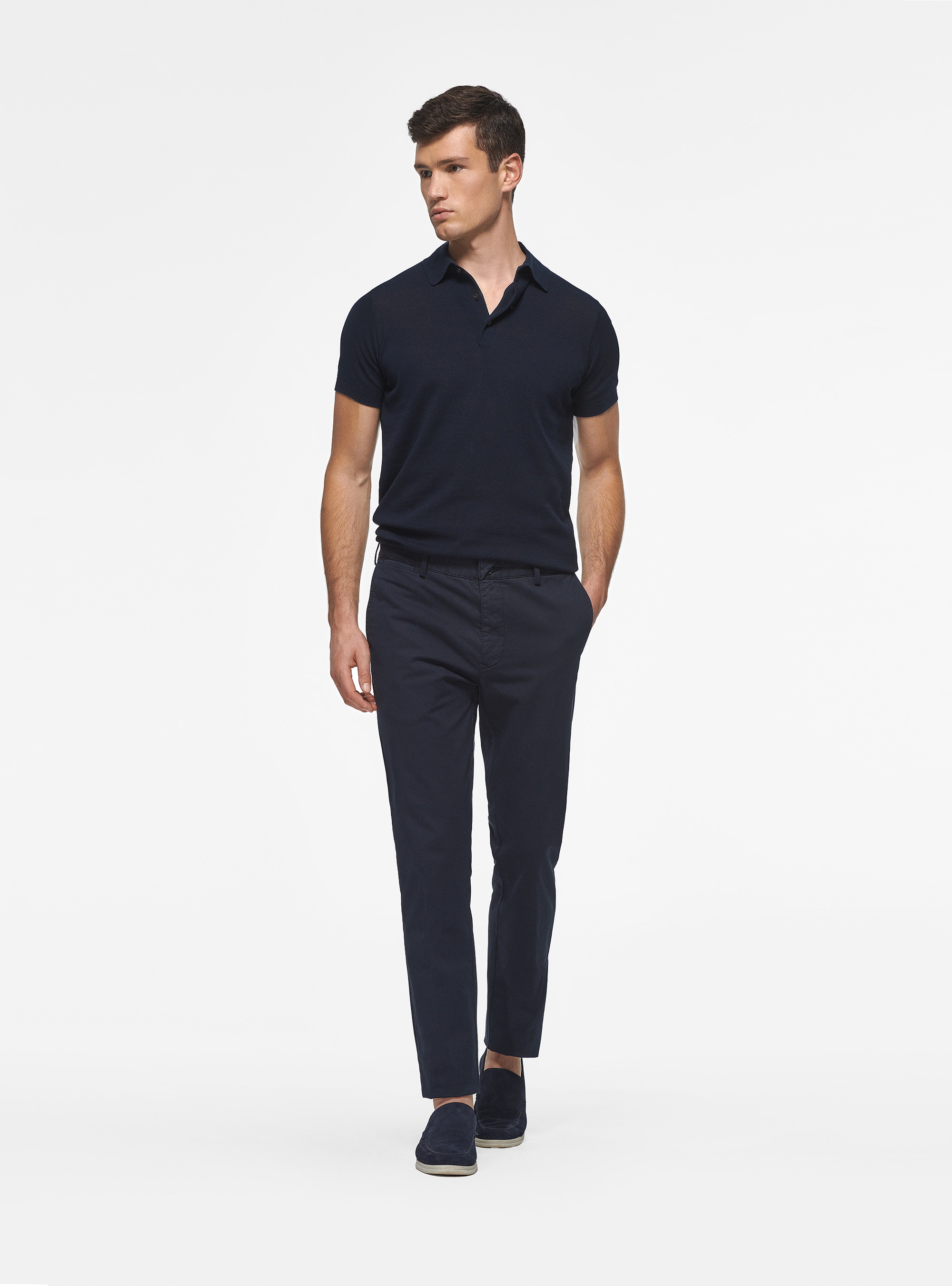 Pantaloni slim fit in twill stretch, BLU NAVY