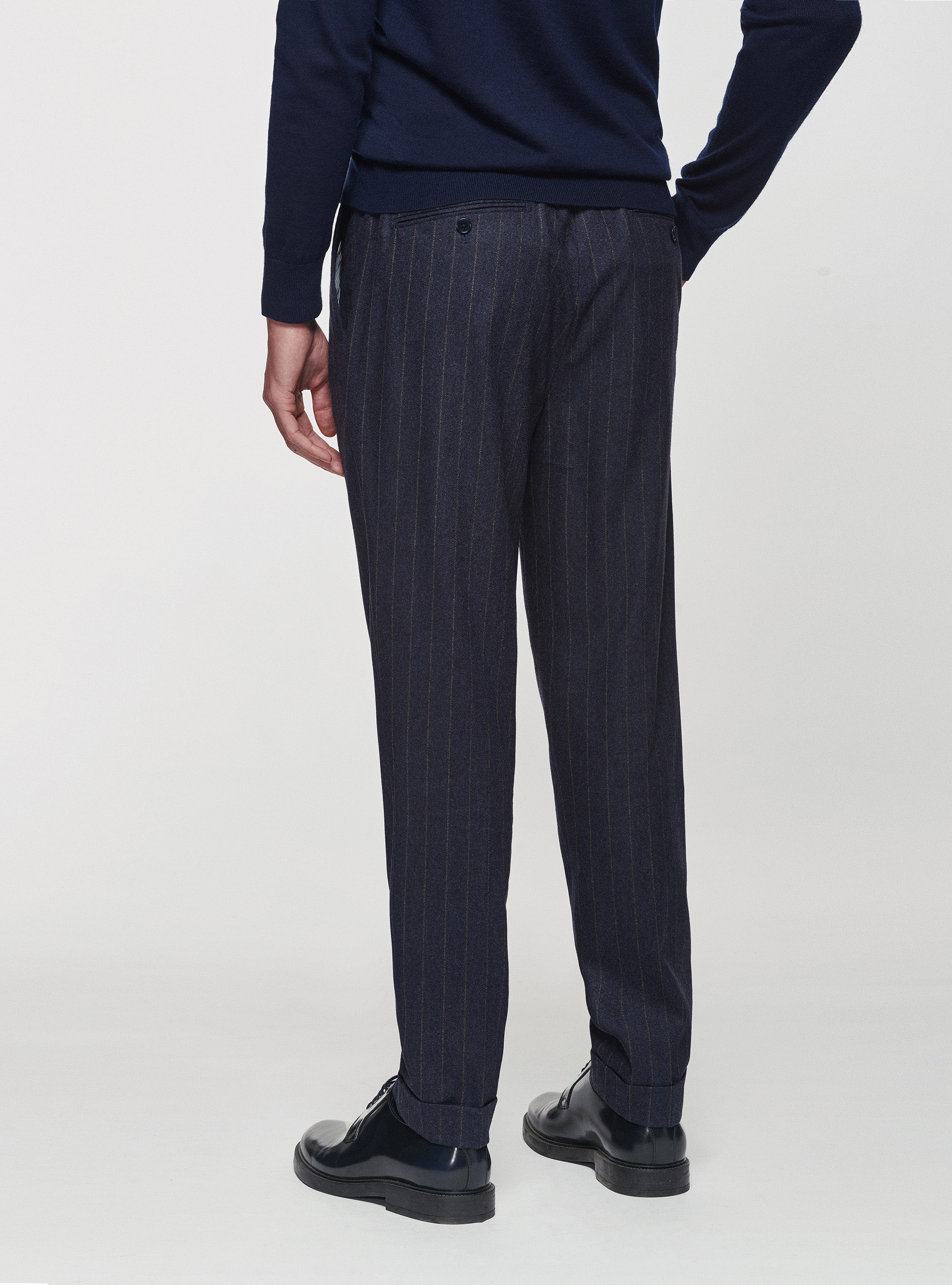 Pantaloni gessati in lana Reda, BLU NAVY