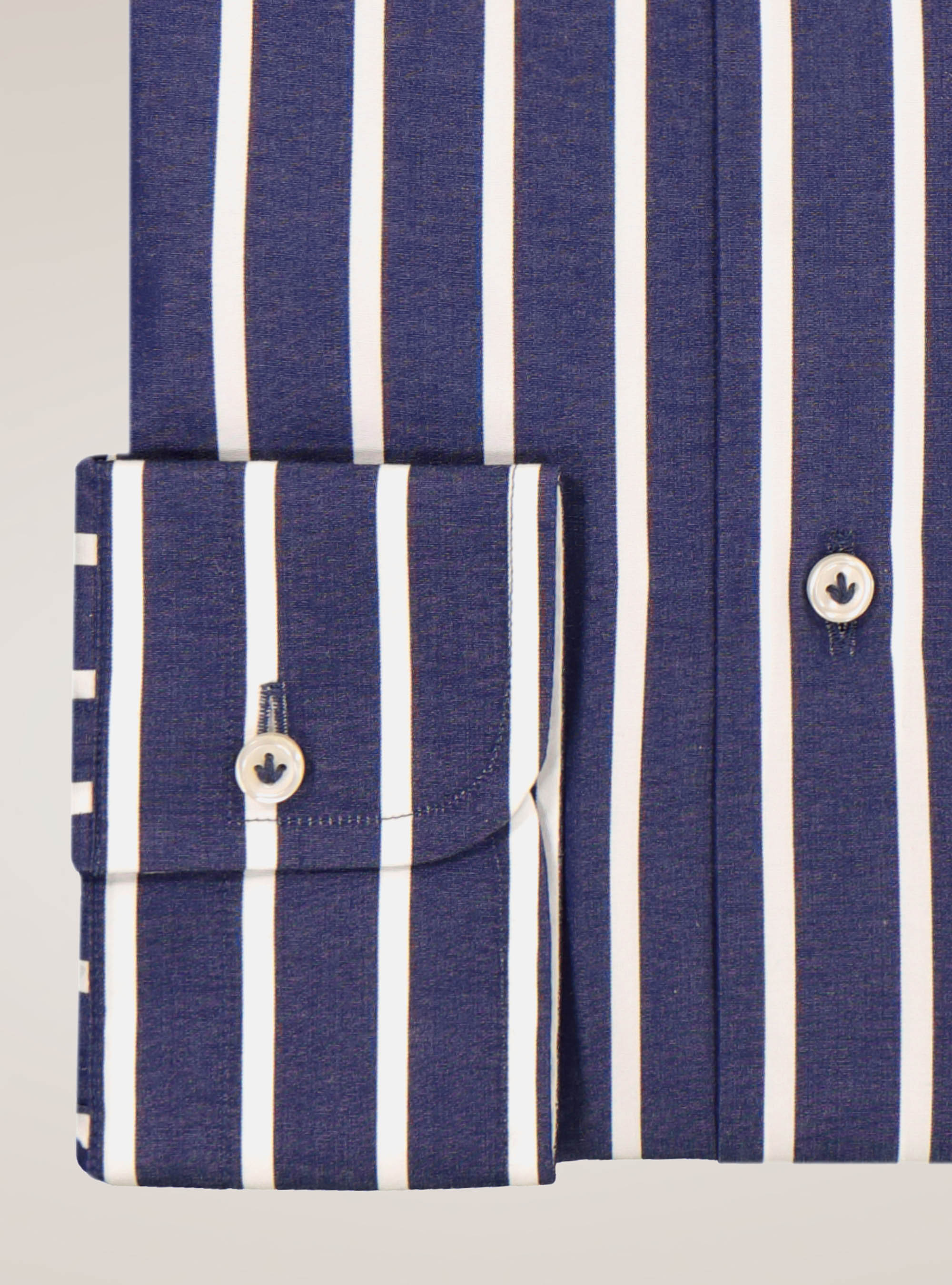 Chemise avec col fran&ccedil;ais &agrave; rayures en popeline de coton, BLEU MARINE