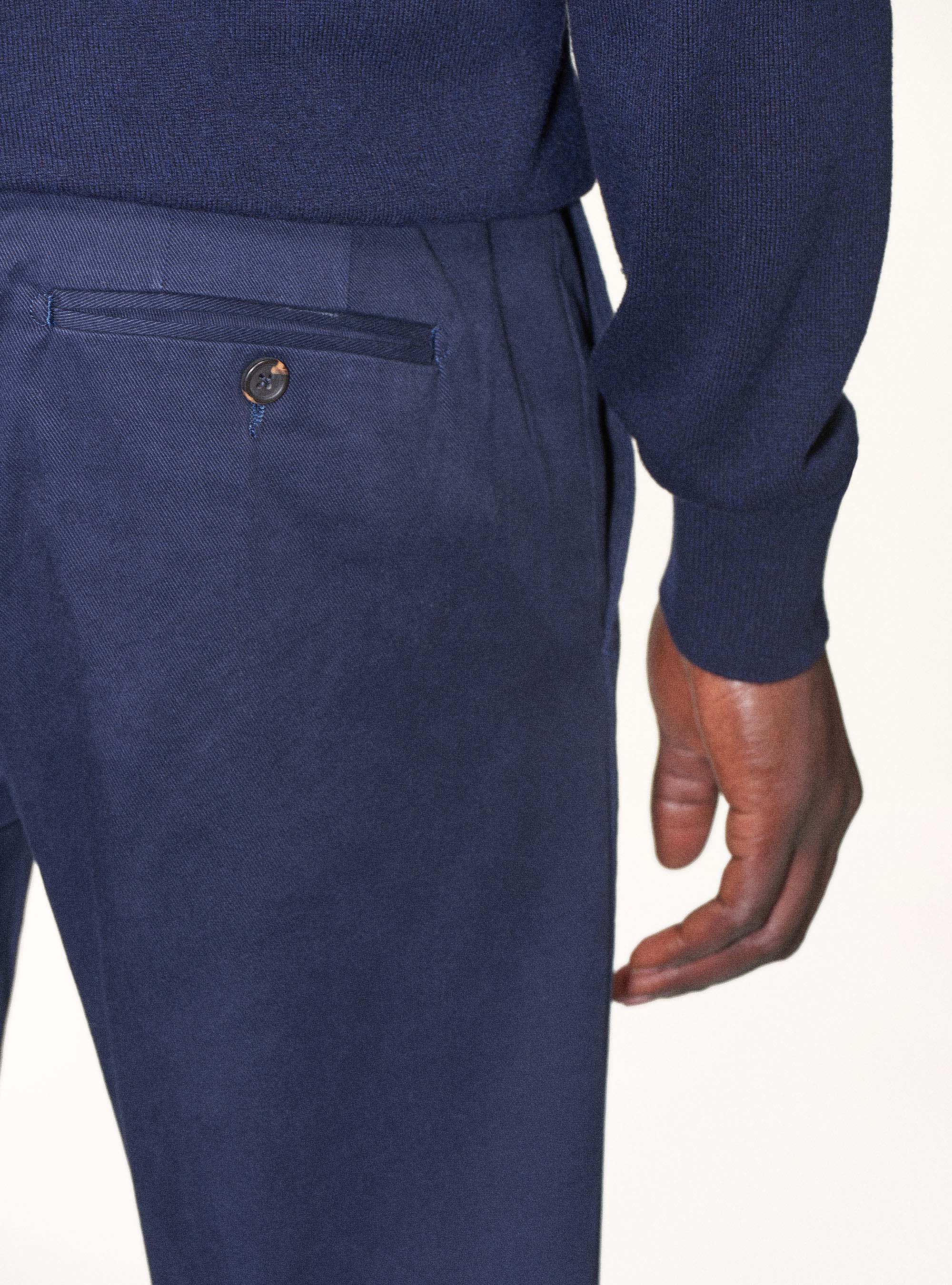 Frosted cotton twill slack trousers, NAVY BLUE