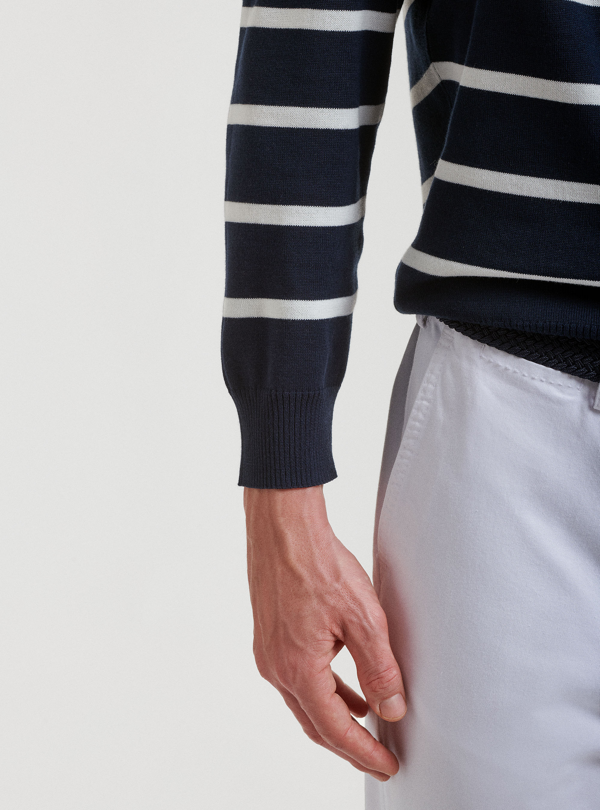 Long-sleeved striped cotton sweater, NAVY BLUE