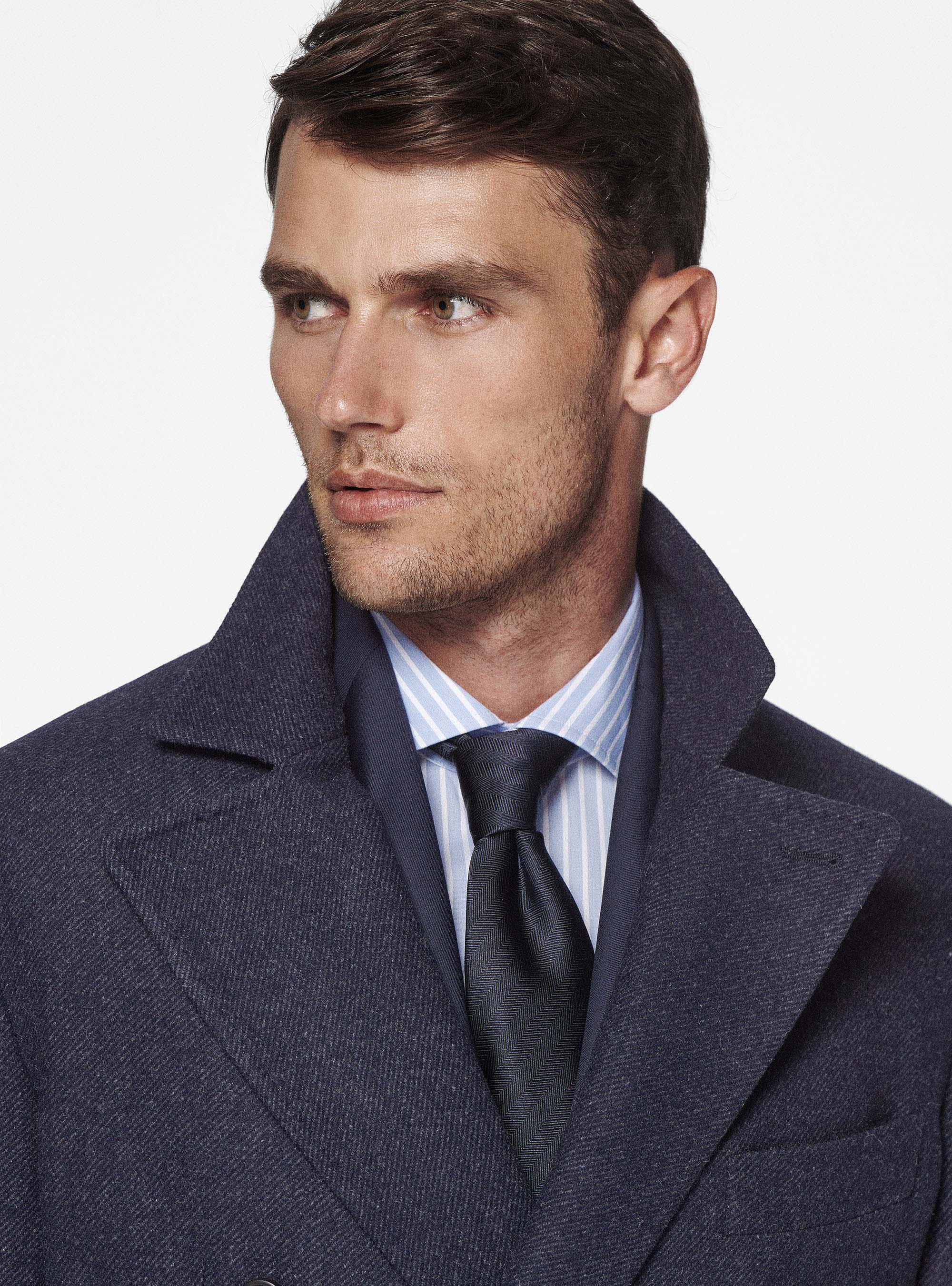 Cappotto in lana e seta diagonale, BLU NAVY