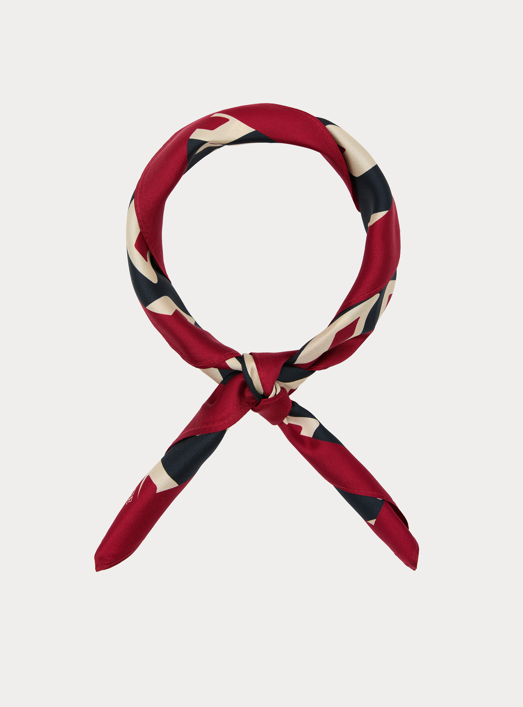 Foulard stampato in seta fantasia geometrica, NAVY BLUE