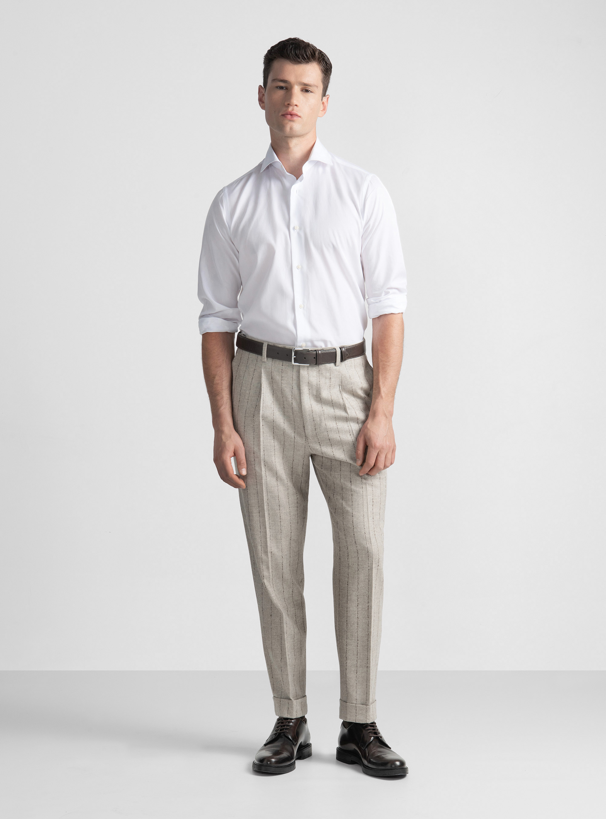 Camicia in cotone fil a fil, BIANCO