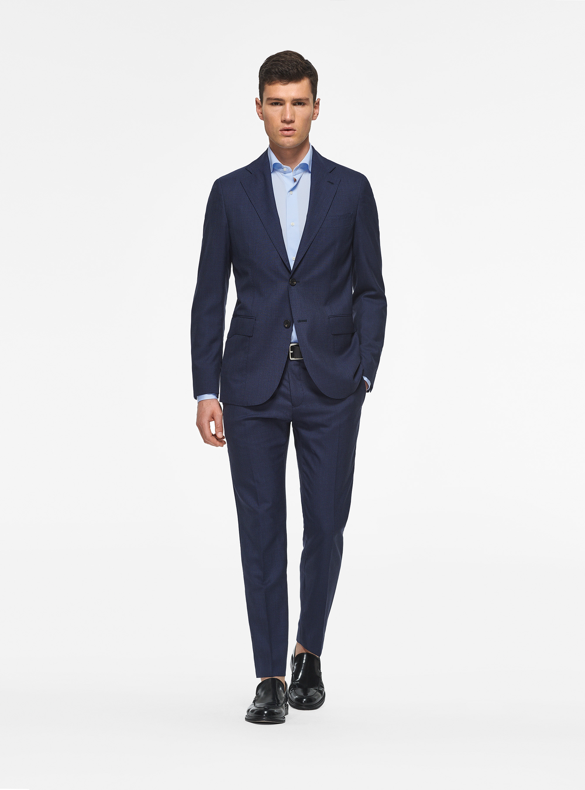 Houndstooth suit in navy blue wool