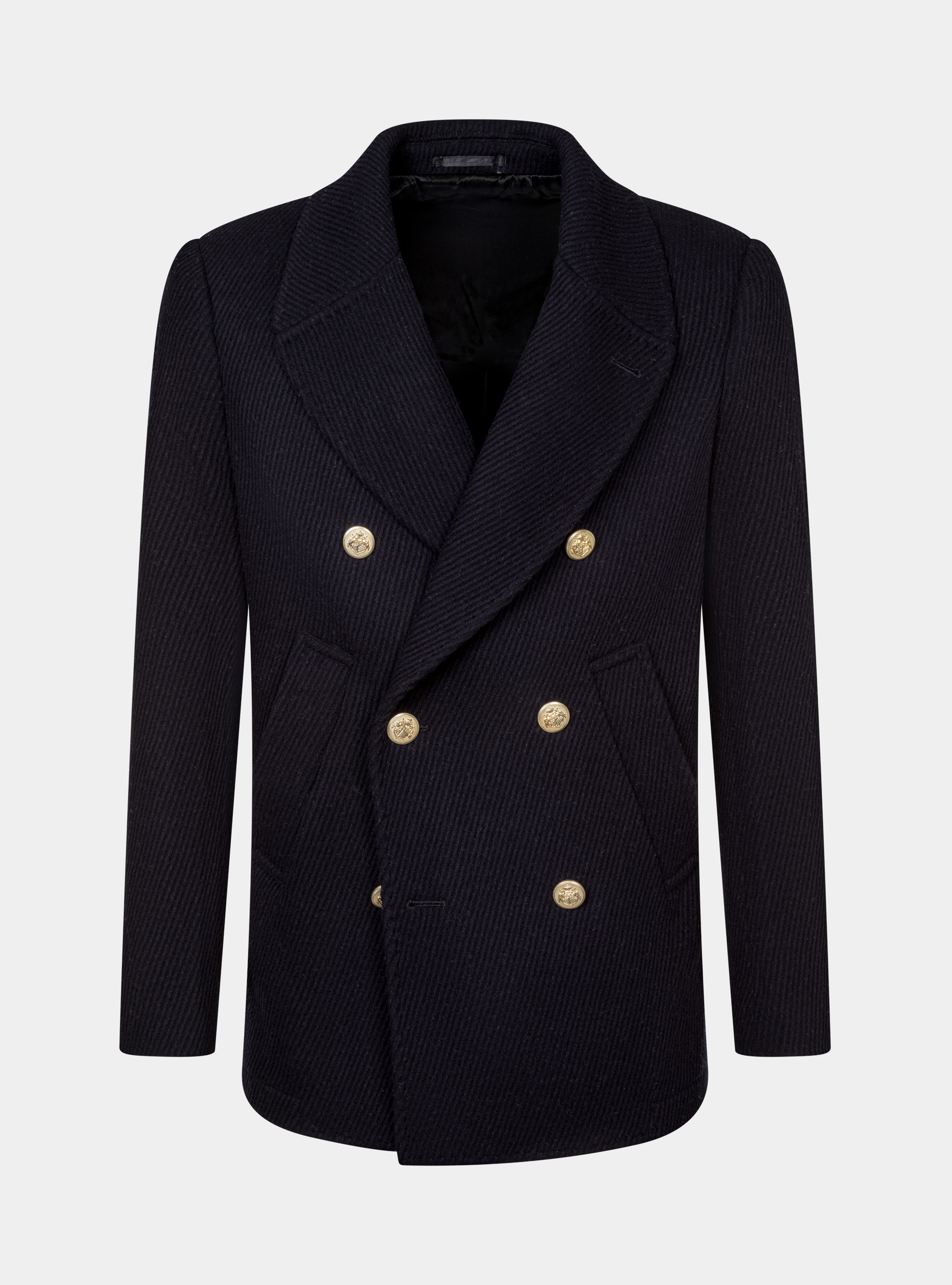 Peacoat in lana diagonale, BLU NAVY