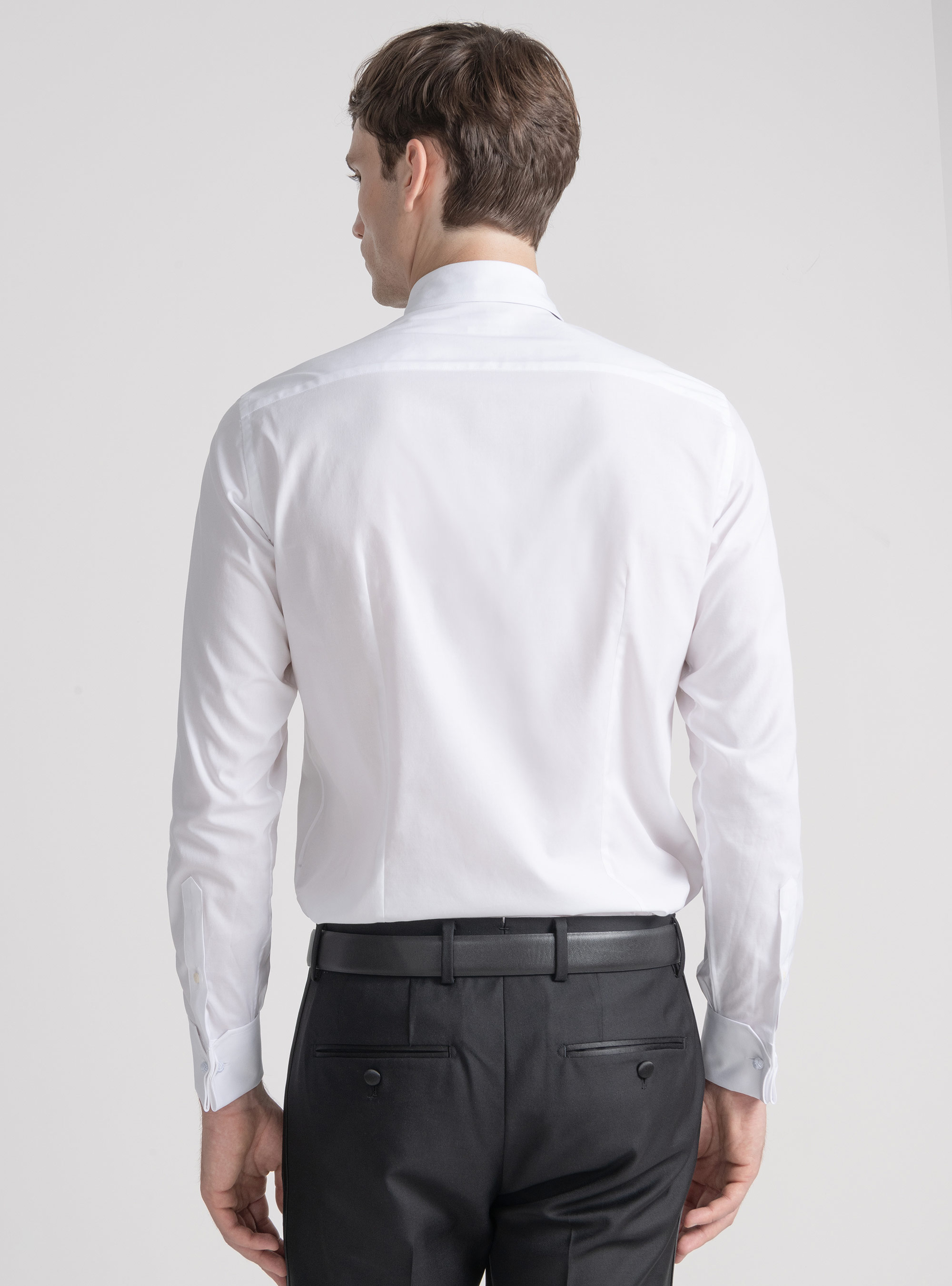 Stretch poplin smoking shirt with cufflinks, WHITE