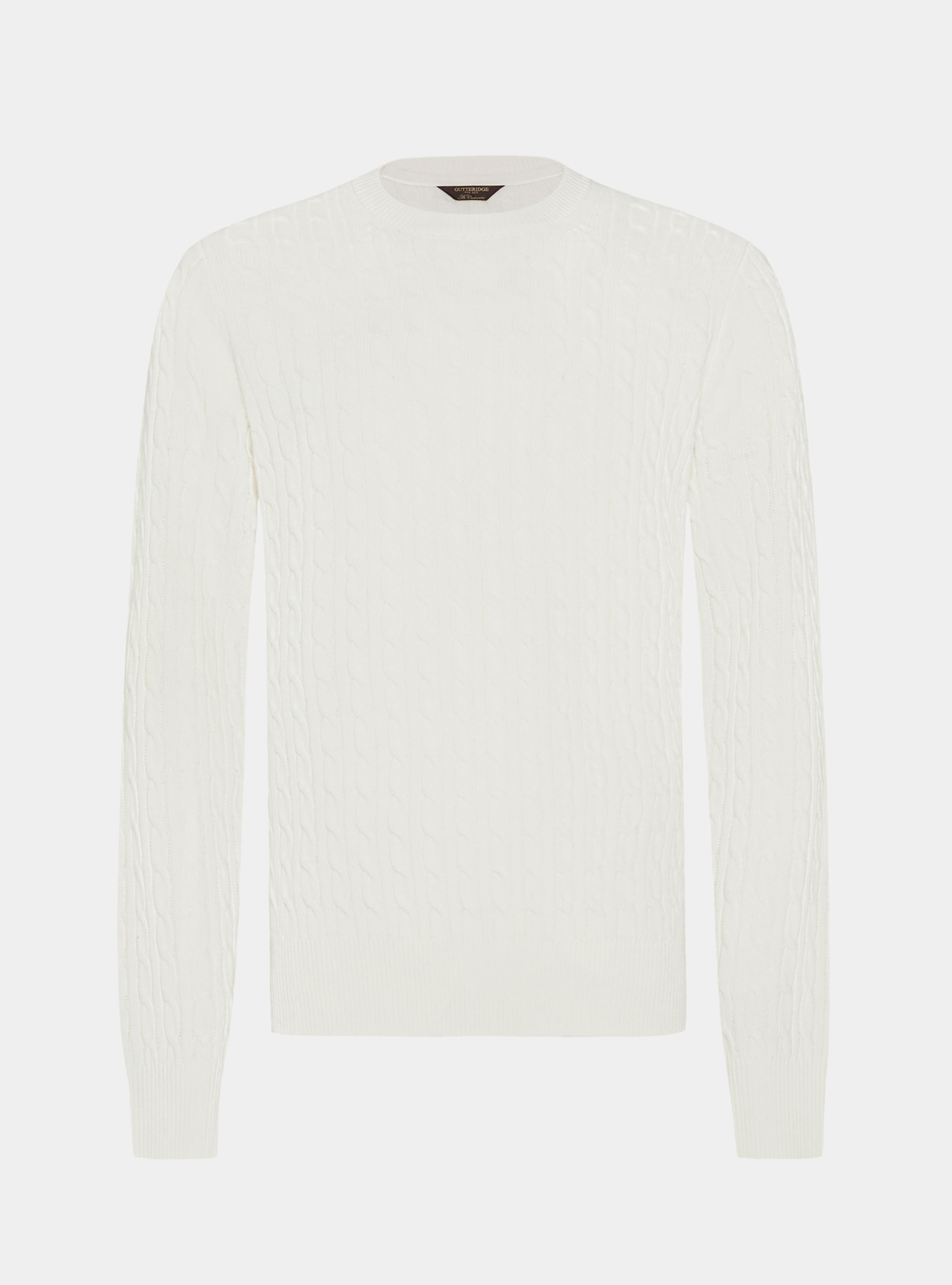 Girocollo in maglia con treccia in lana cashmere, BIANCO