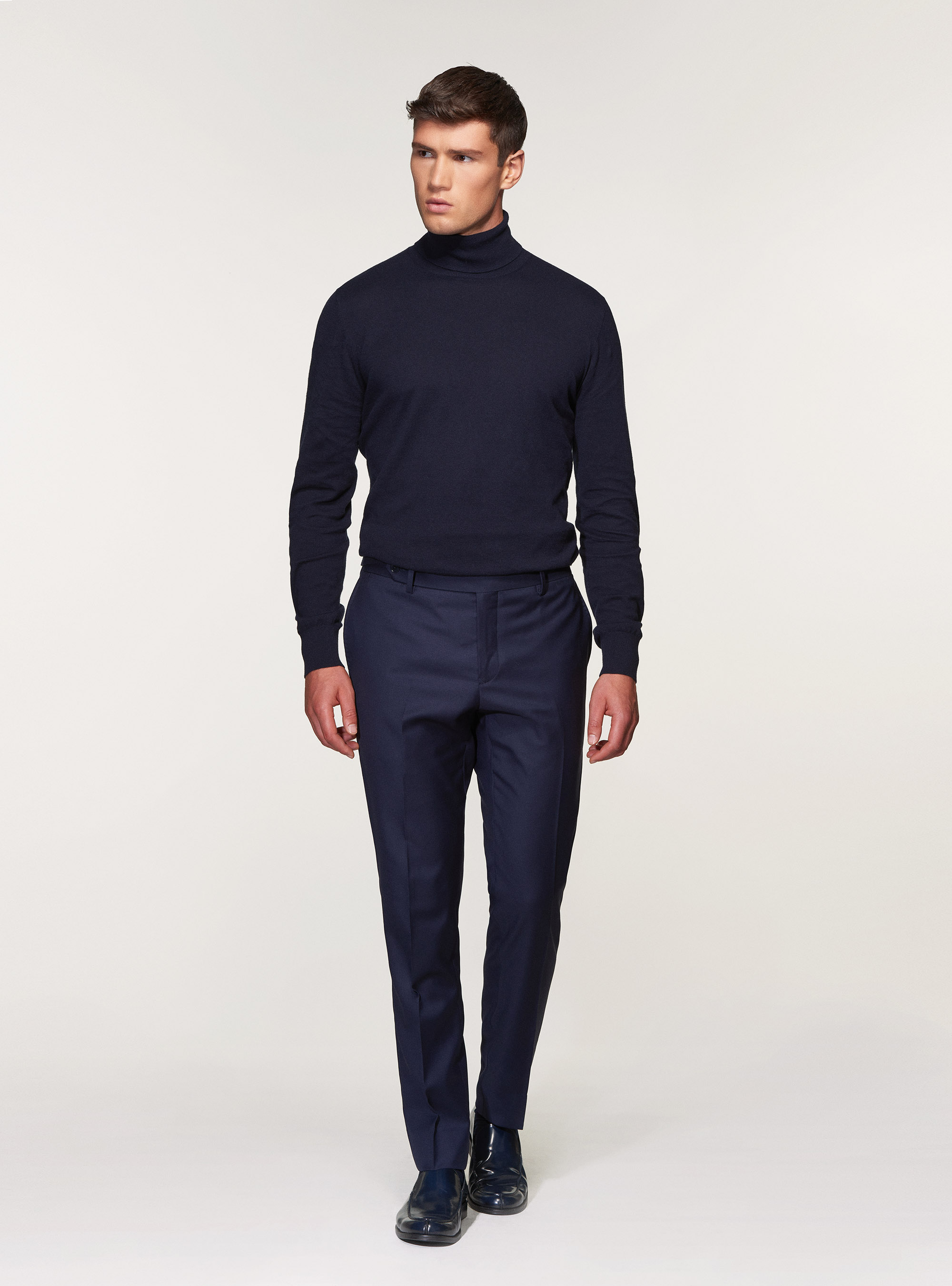 Suit trousers in pure superfine wool 110's Vitale Barberis Canonico, NAVY BLUE