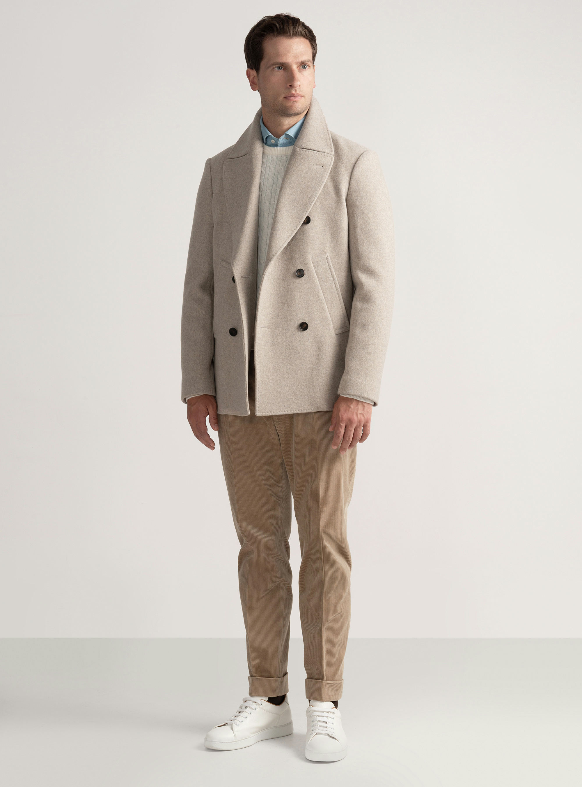 Peacoat in misto lana, ECRU