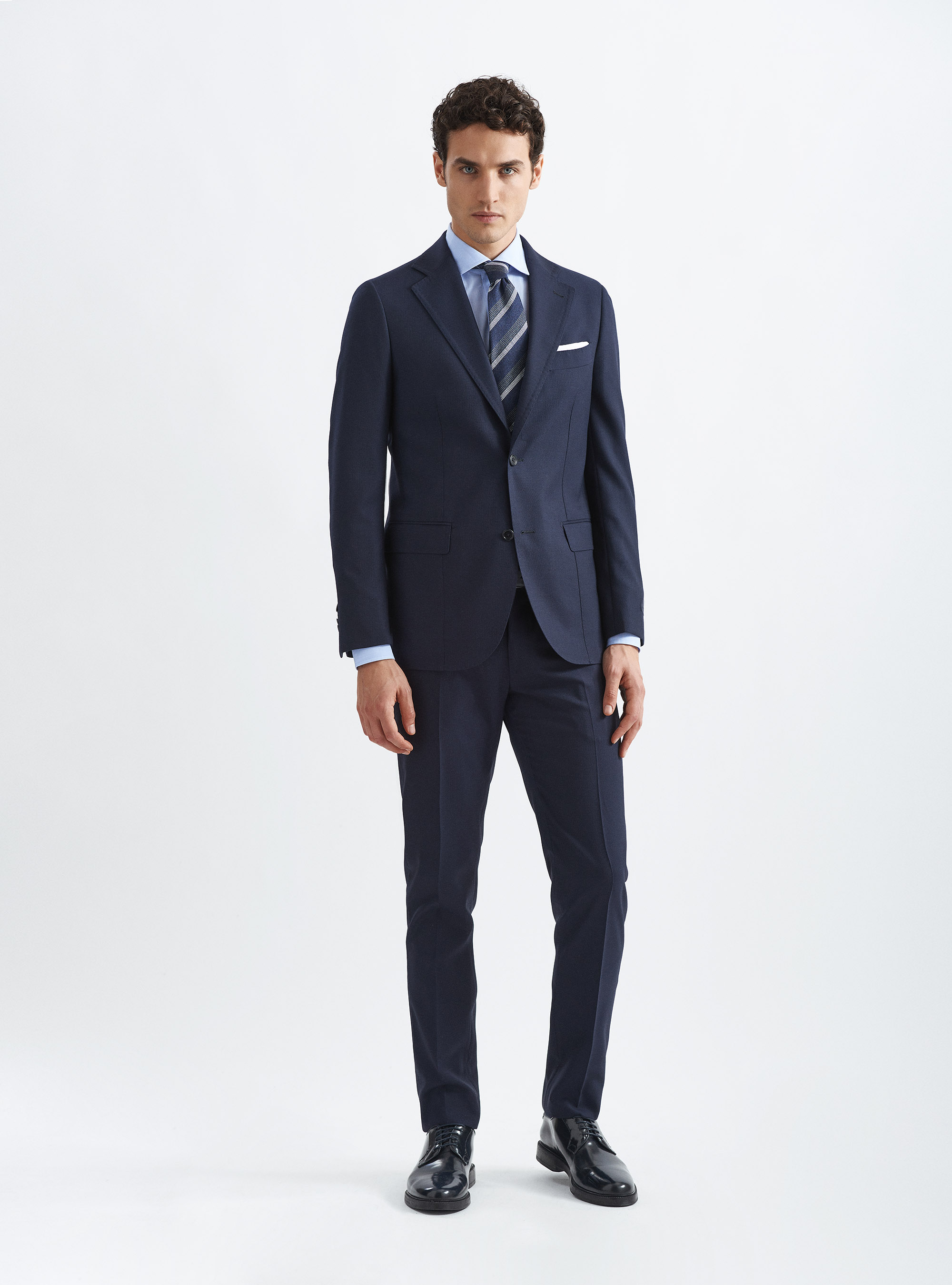 Americana de traje de pura lana Marlane en micro-tejido, AZUL MARINO