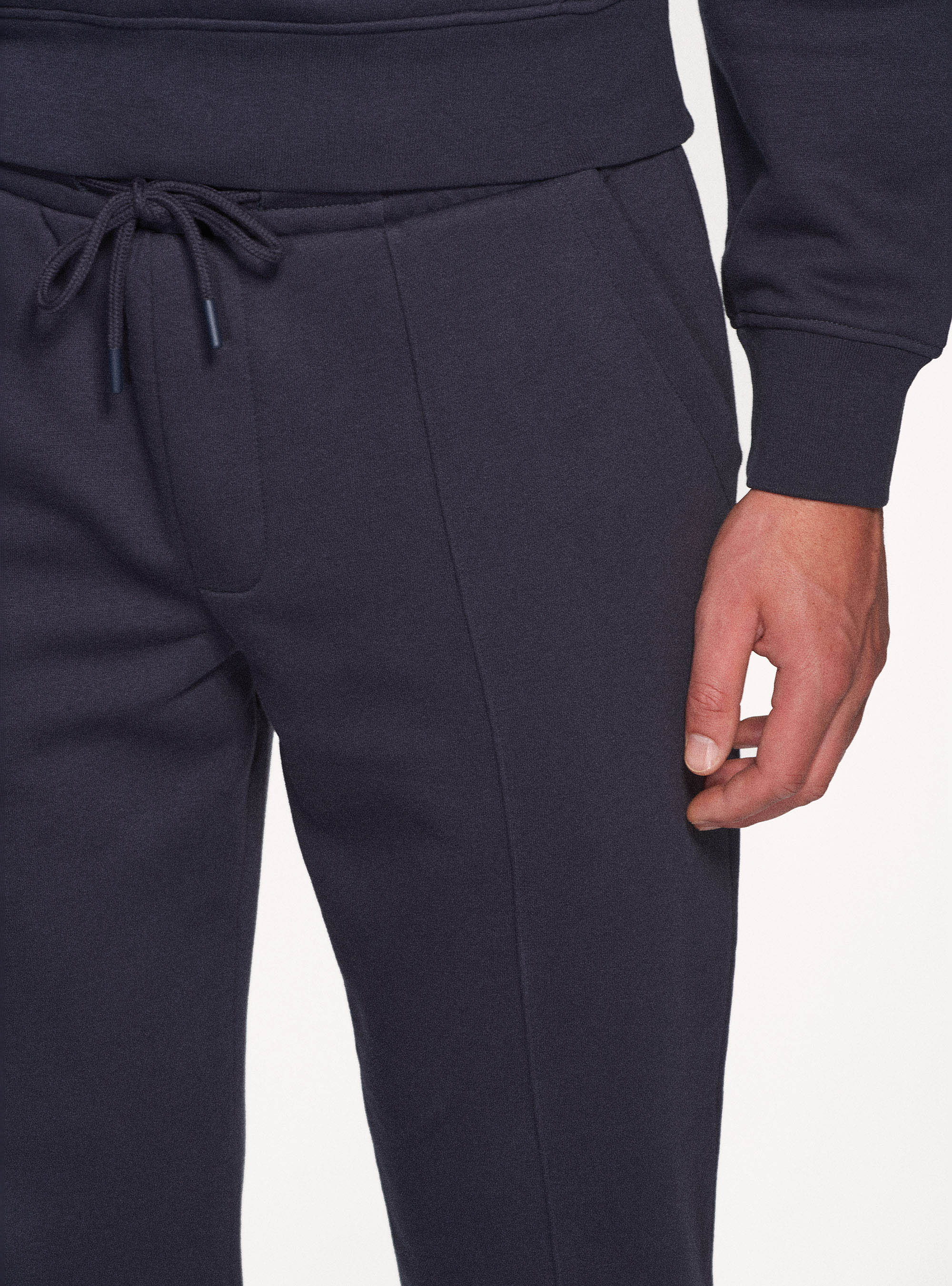 Fleece cotton-blend trousers with elasticated bottoms, NAVY BLUE