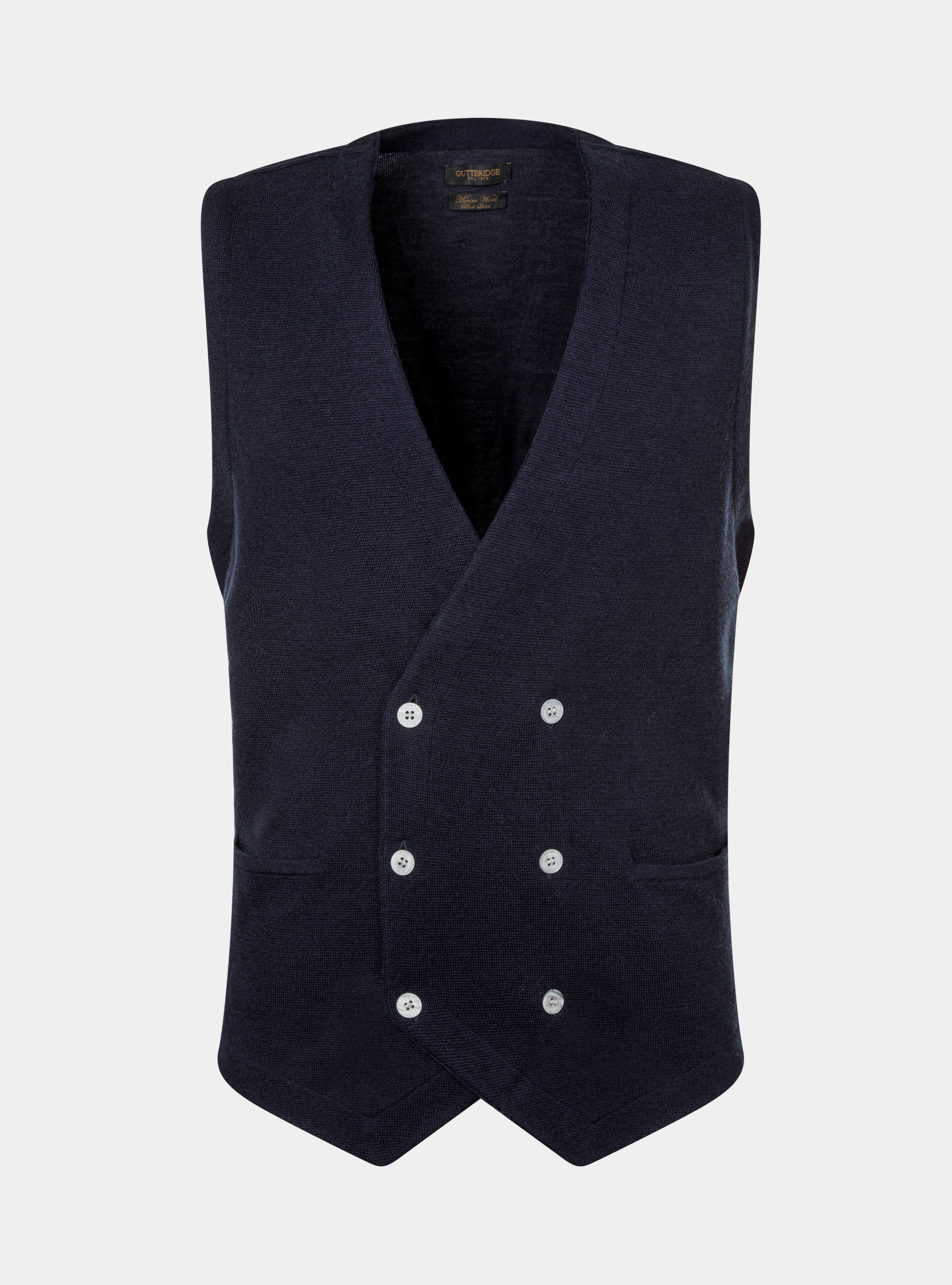 Double-breasted knitted gilet in pure merino wool, NAVY BLUE