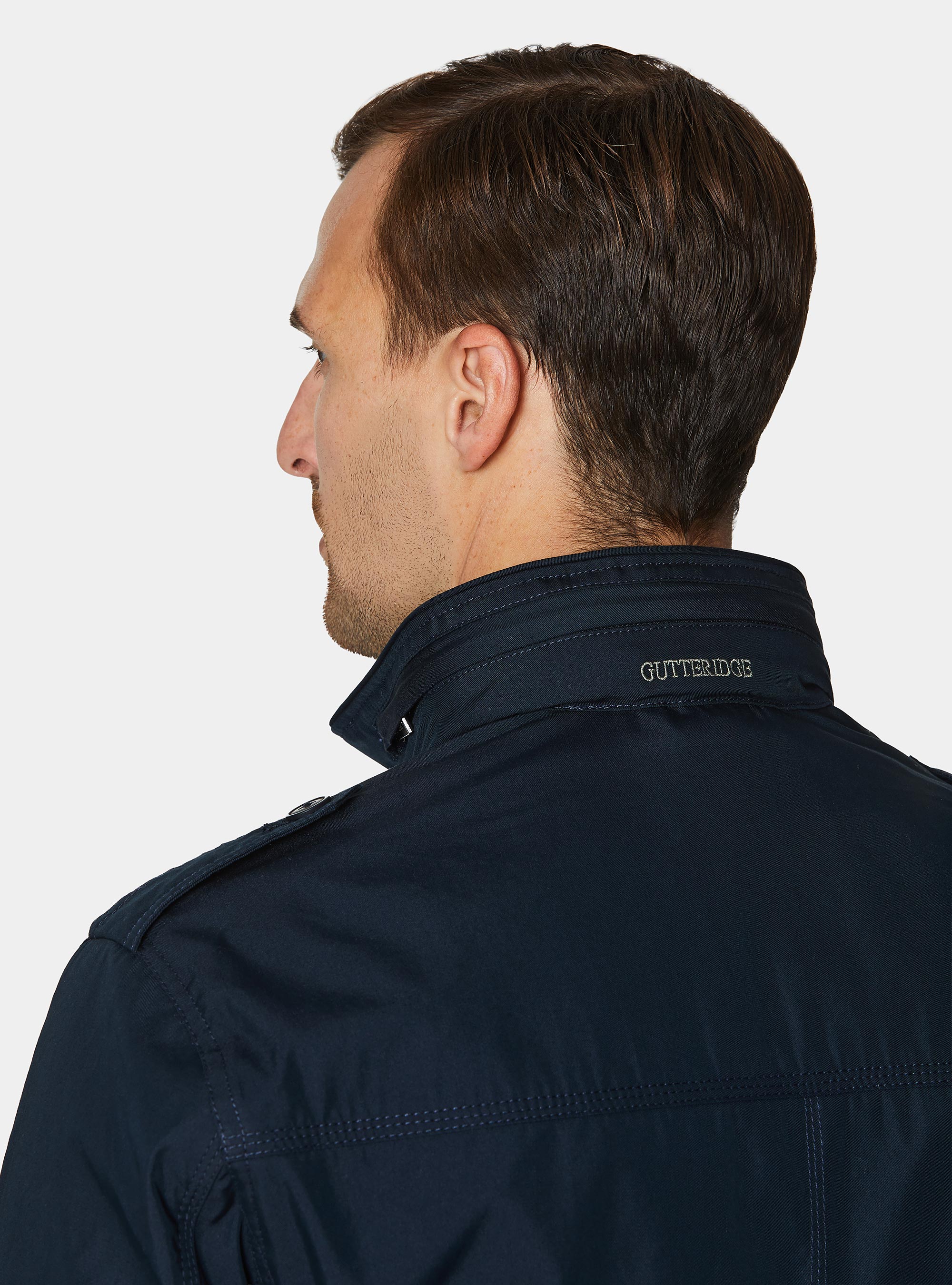 Field jacket in twill de algod&oacute;n y lino, AZUL MARINO