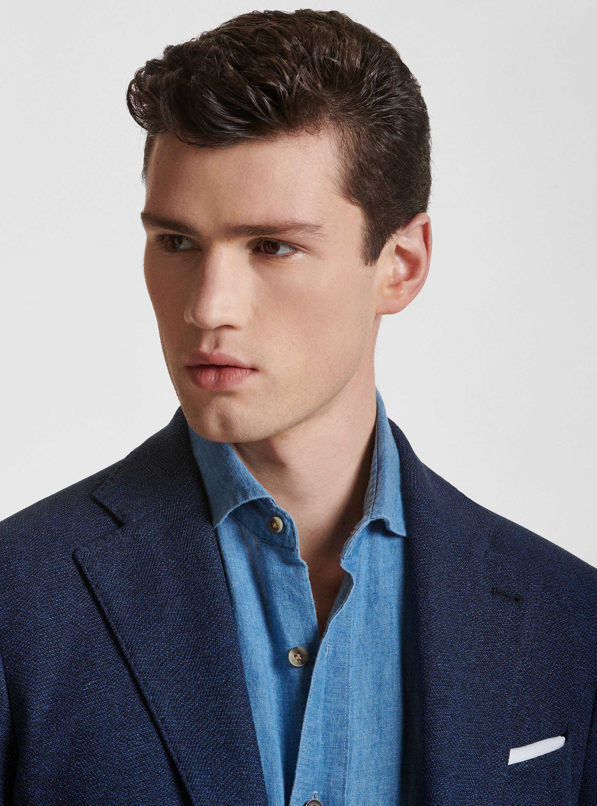 Giacca spigata in jersey di cotone, BLU NAVY