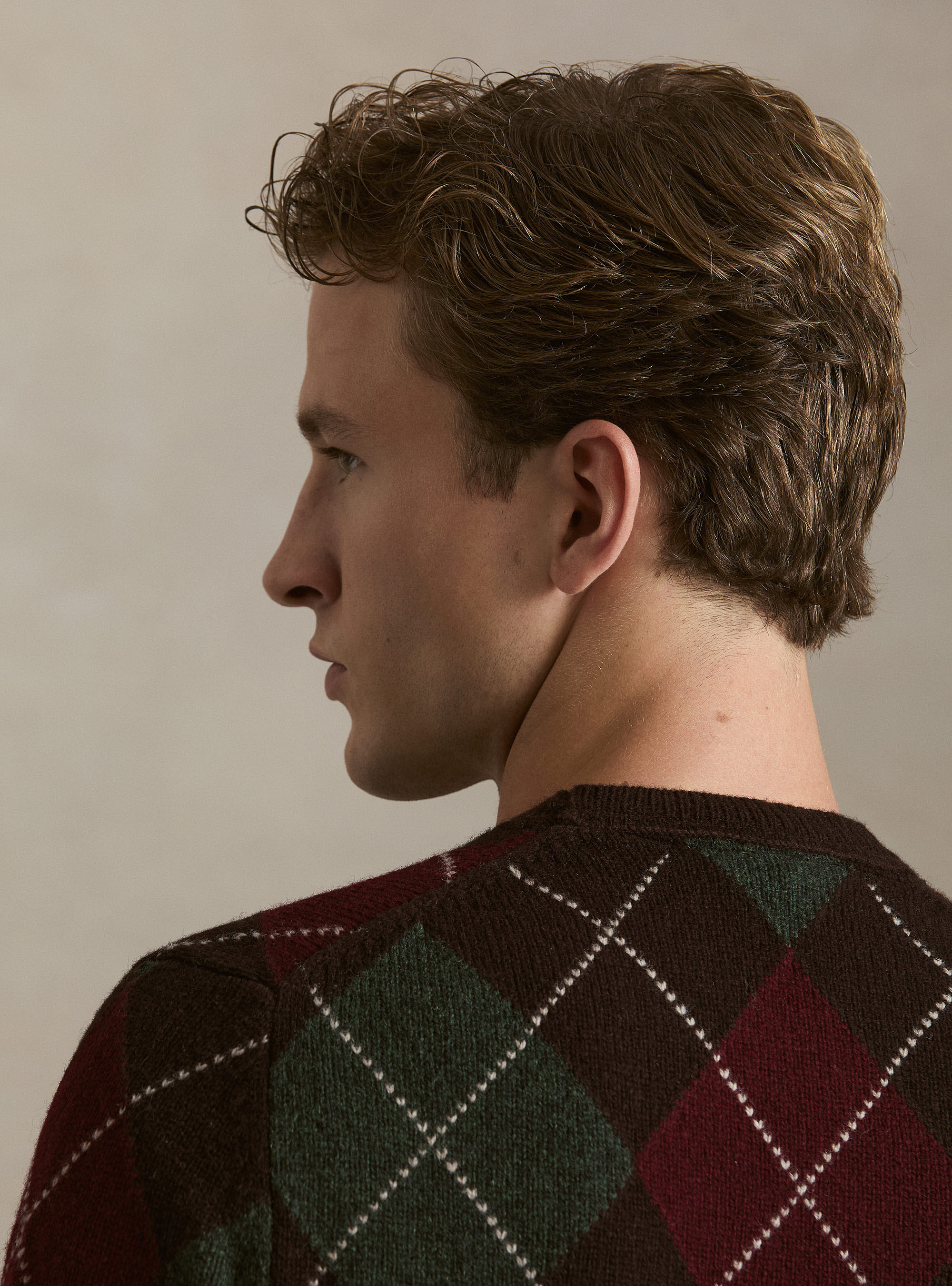 Full intarsia sweater made of Shetland wool, BROWN