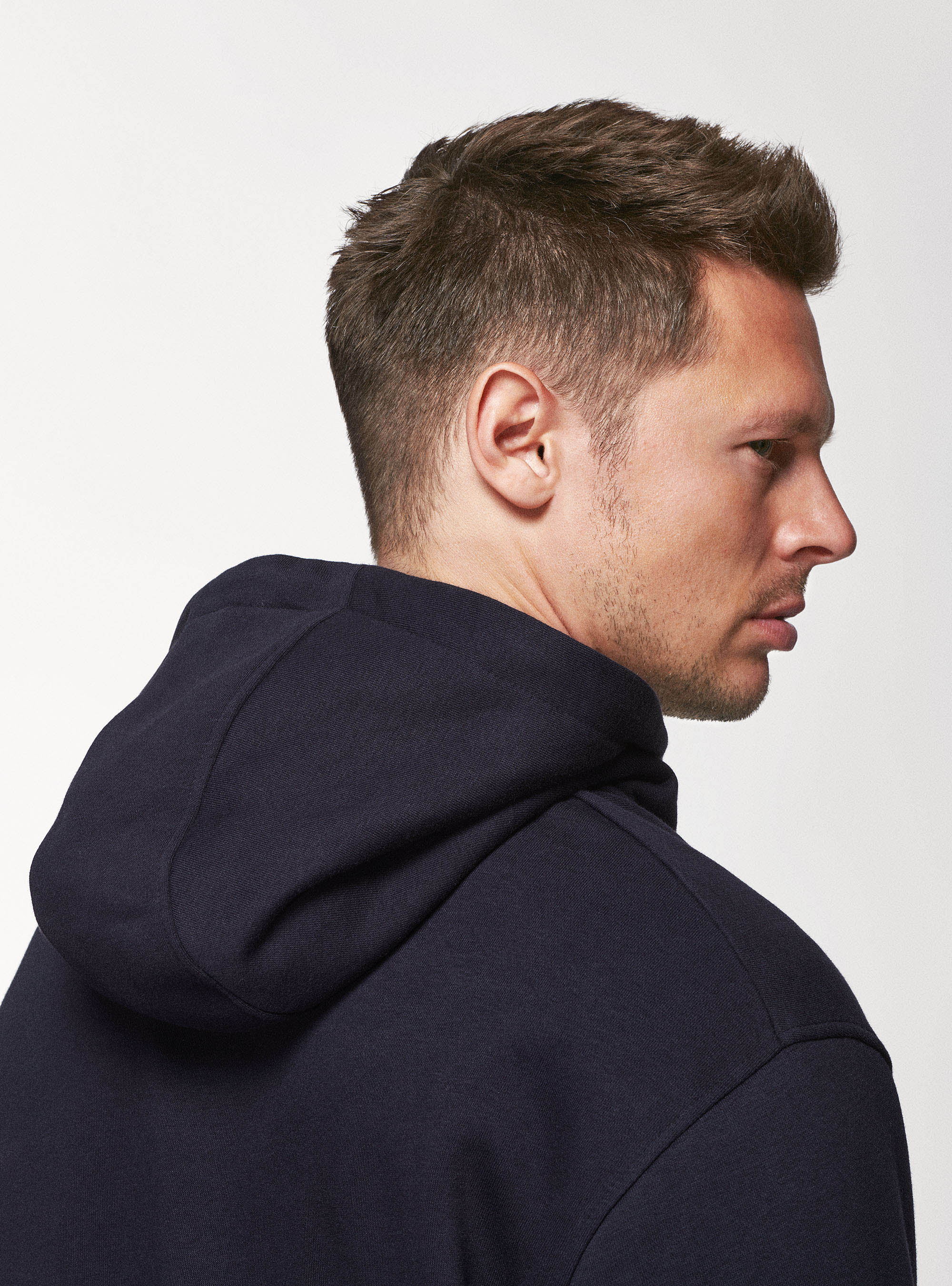 Cardigan in felpa con cappuccio, BLU NAVY