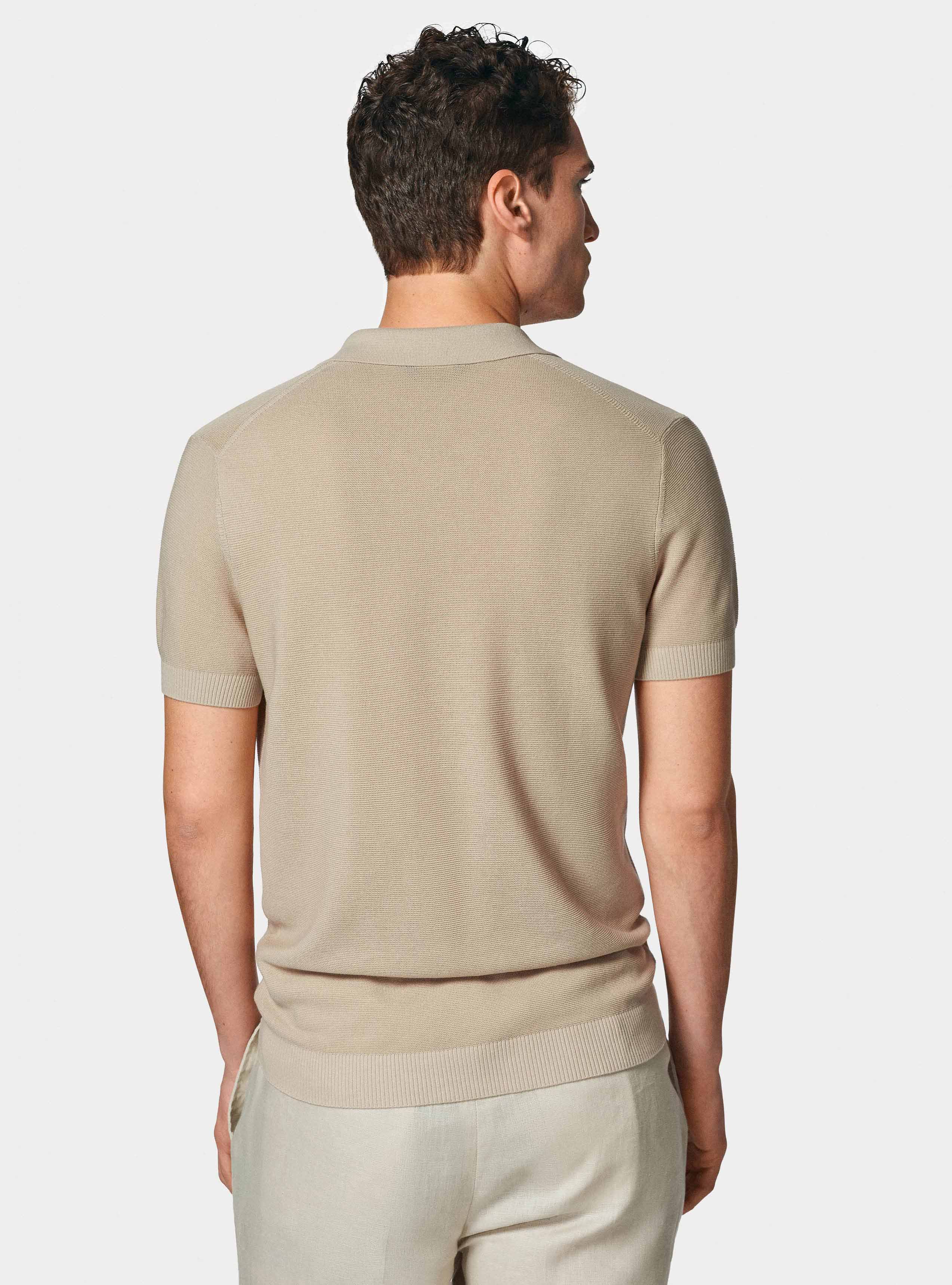Polo in maglia links in cotone extrafine, ECRU