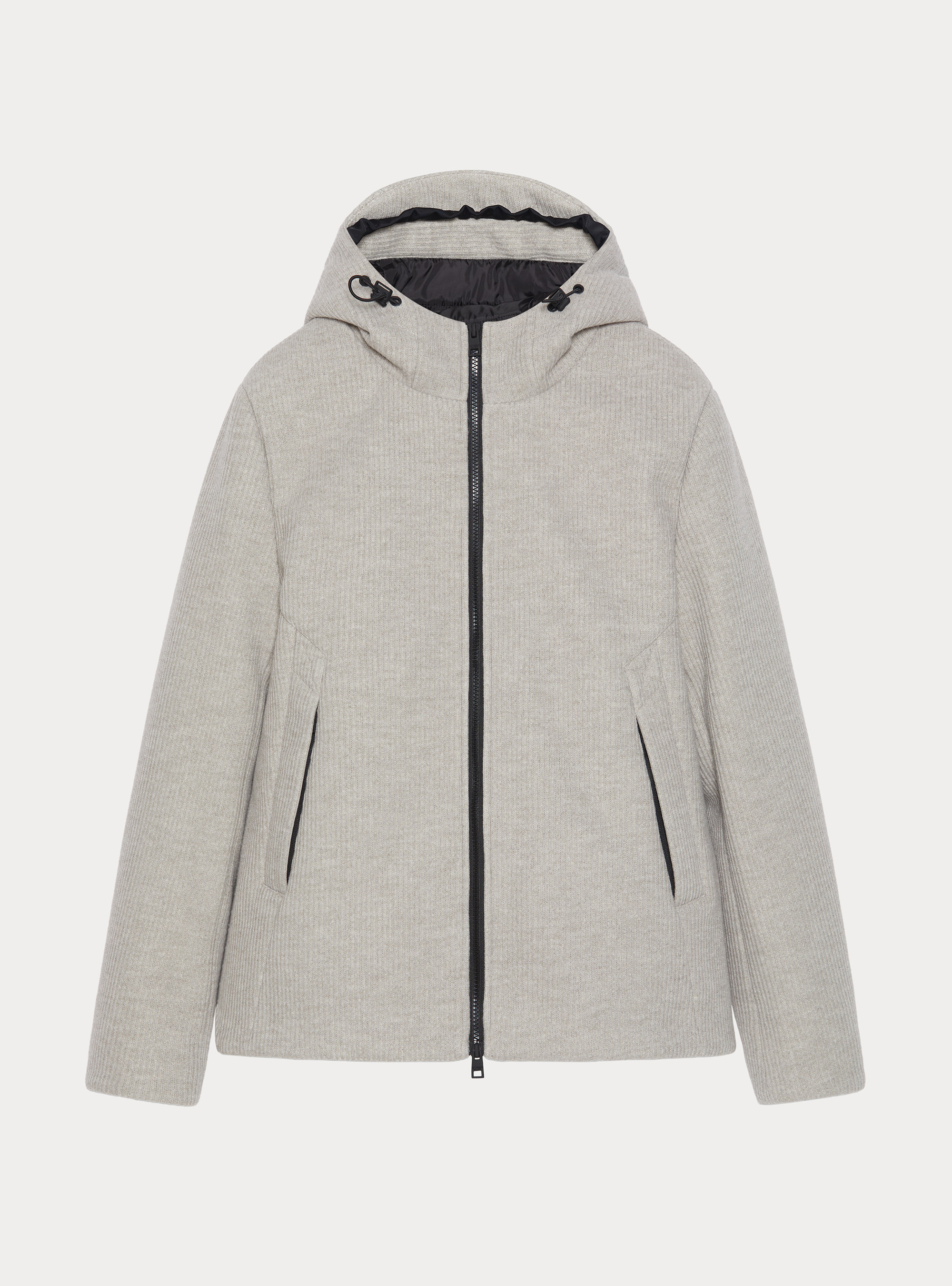 Ribbed hooded puffer jacket, ECRU