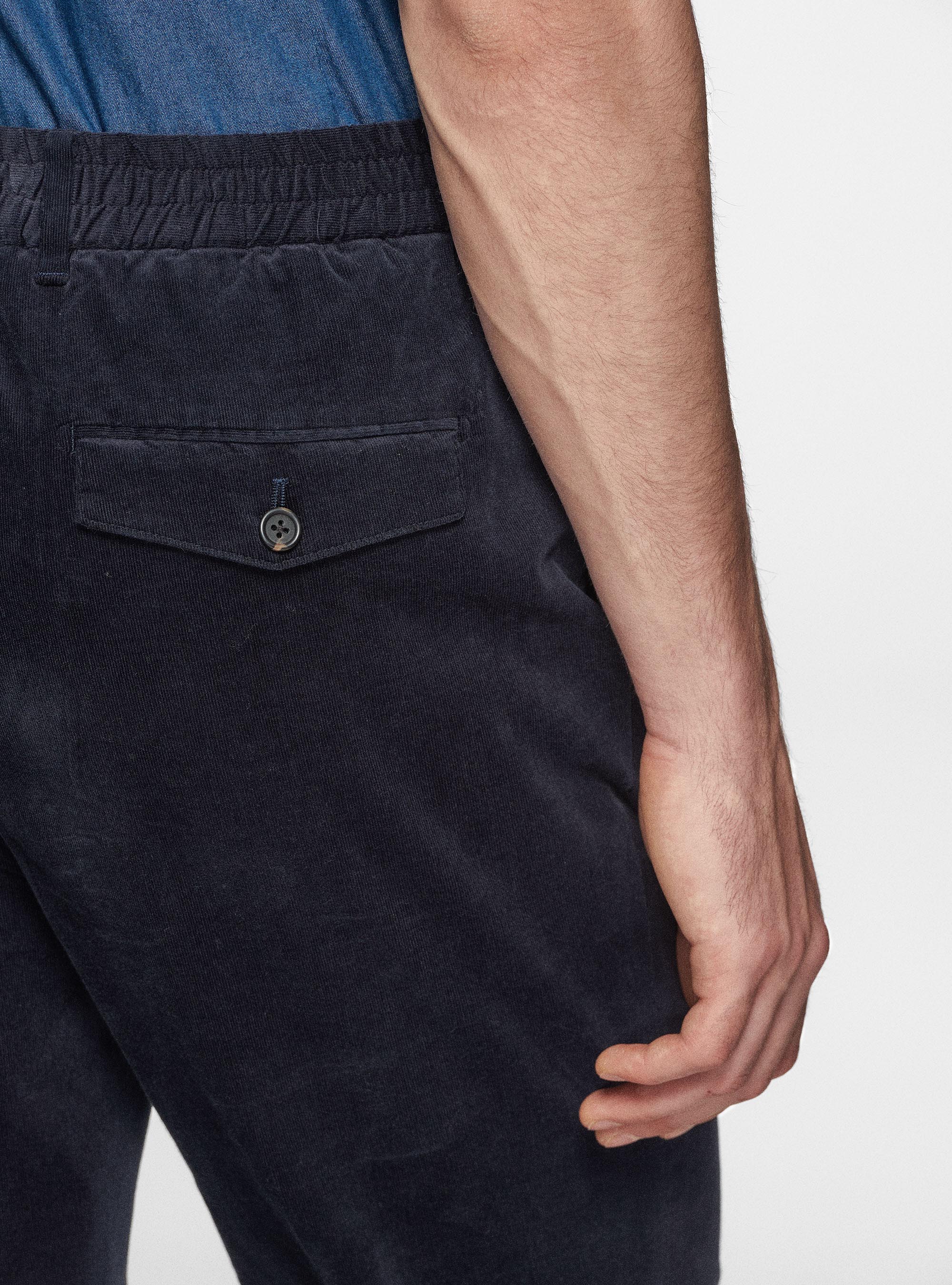 Pantaloni con elastico in velluto millerighe, BLU NAVY