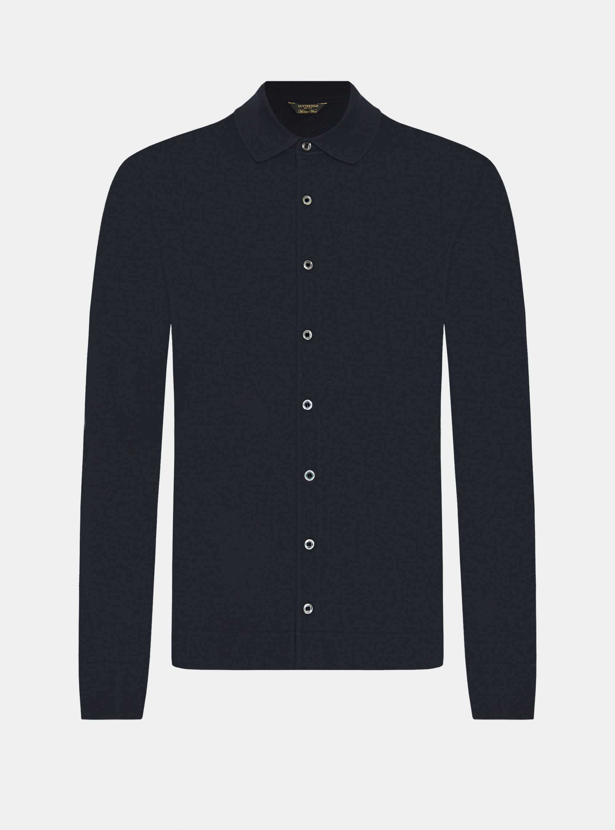 Polo camicia in maglia lana merino extrafine, BLU NAVY