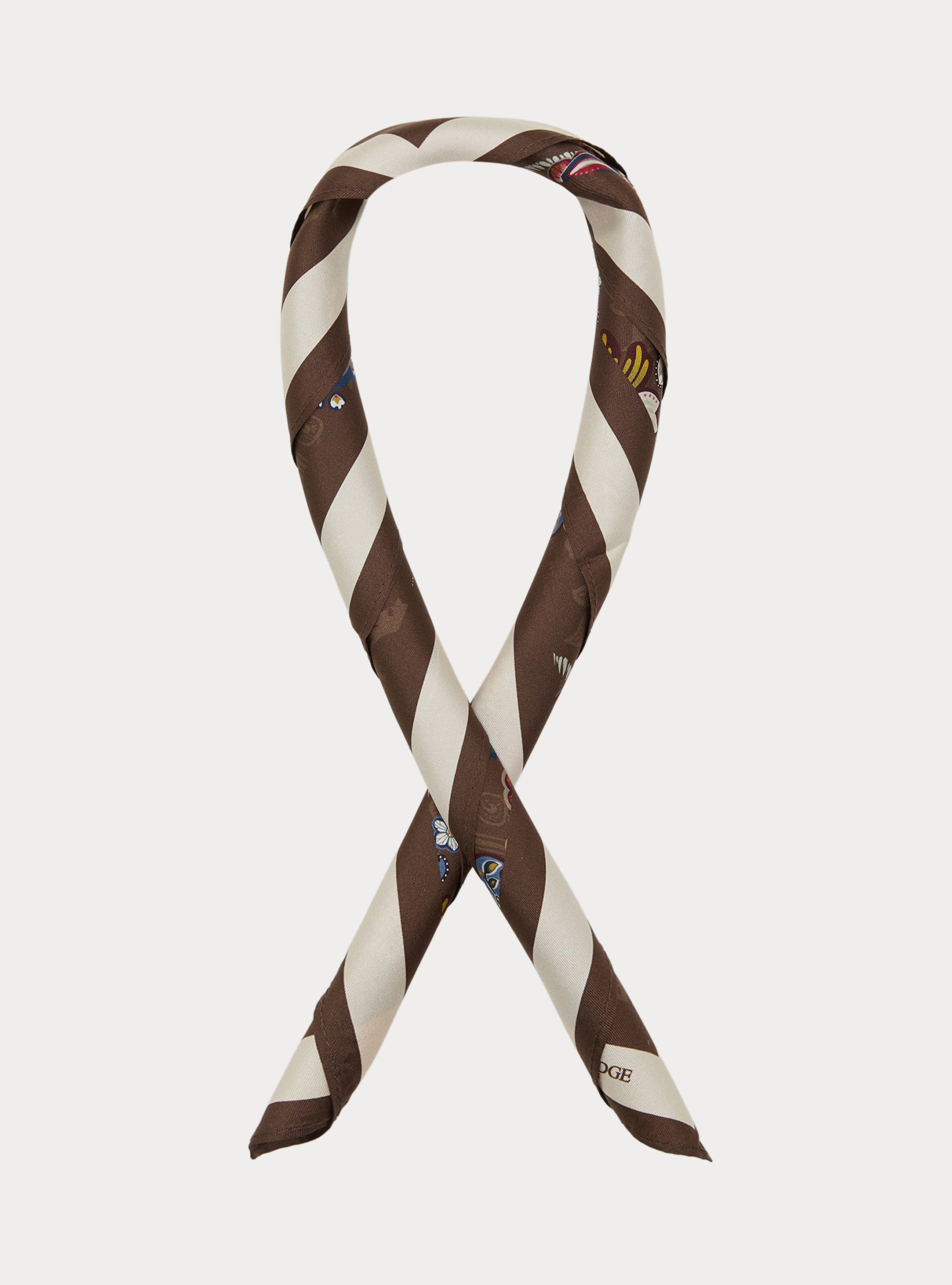Foulard in seta stampato fantasia floreale, BROWN