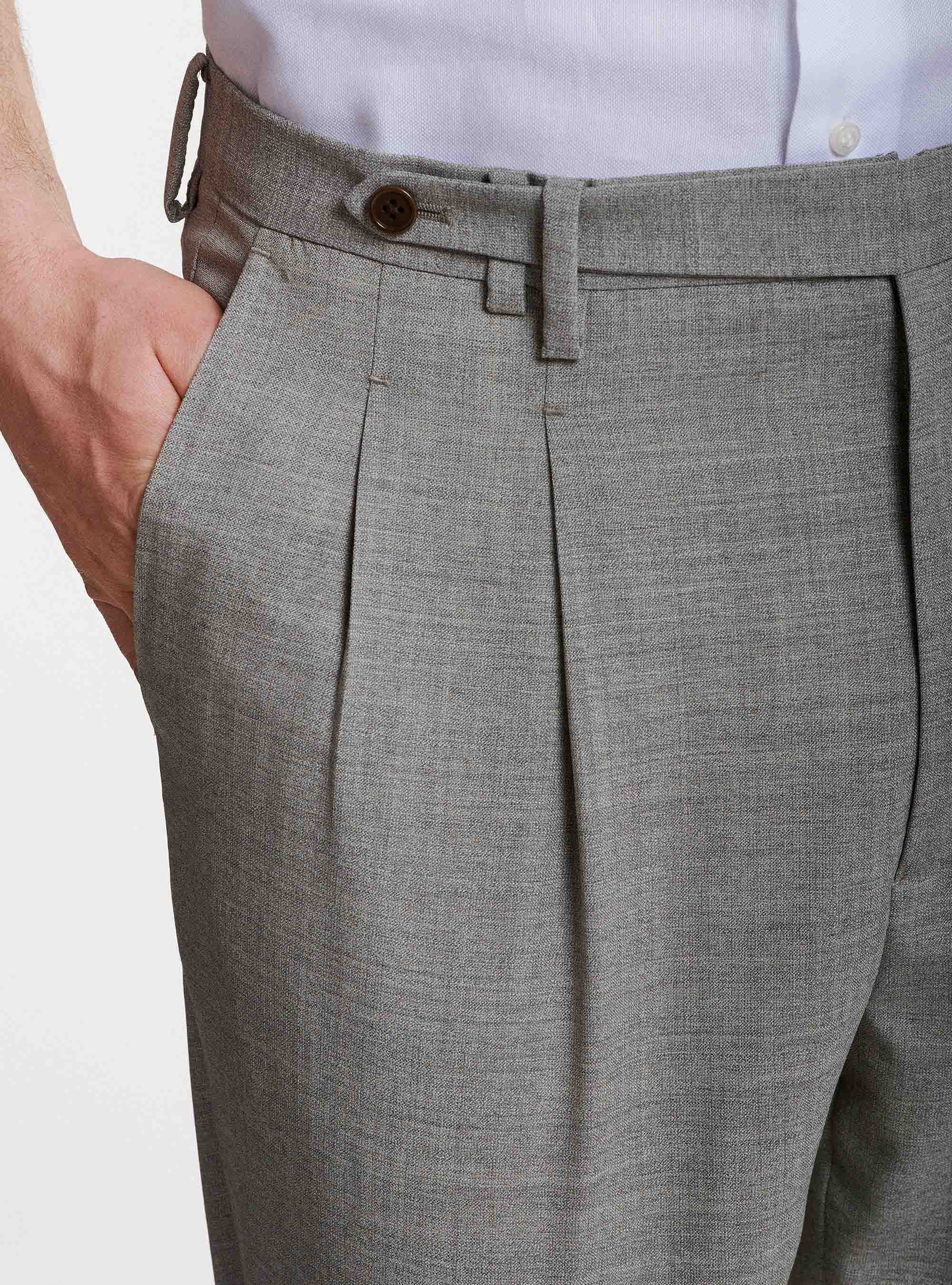 Pantaloni con pinces in pura lana Vitale Barberis Canonico, ECRU