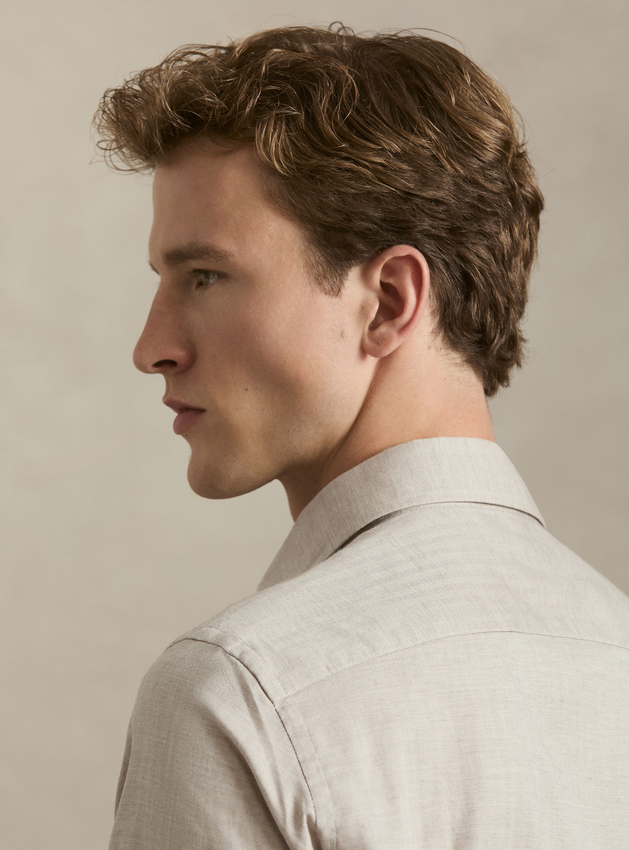 Herringbone cotton flannel shirt, SAND