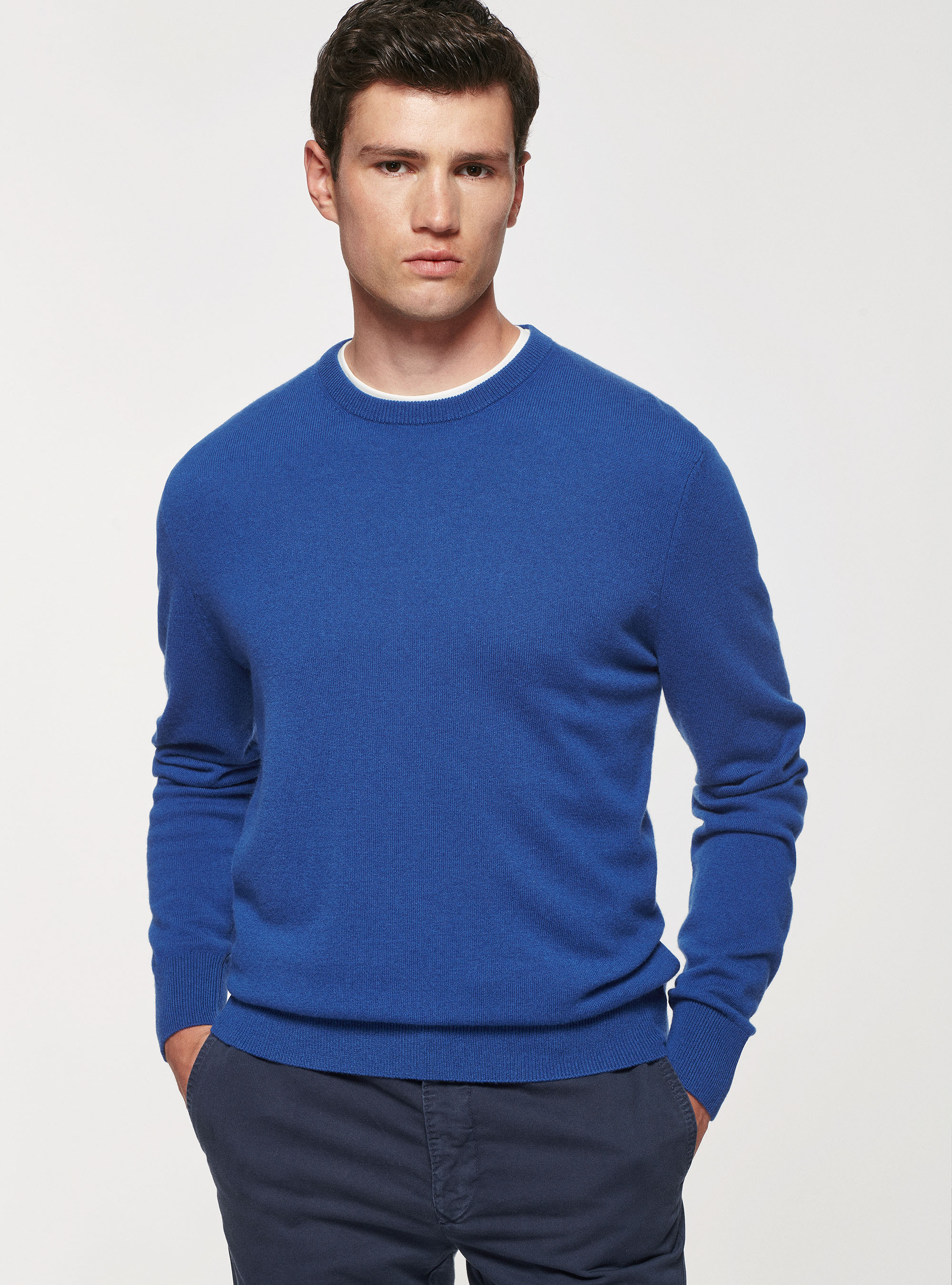 Maglia girocollo in lana lambswool e cashmere, INCHIOSTRO