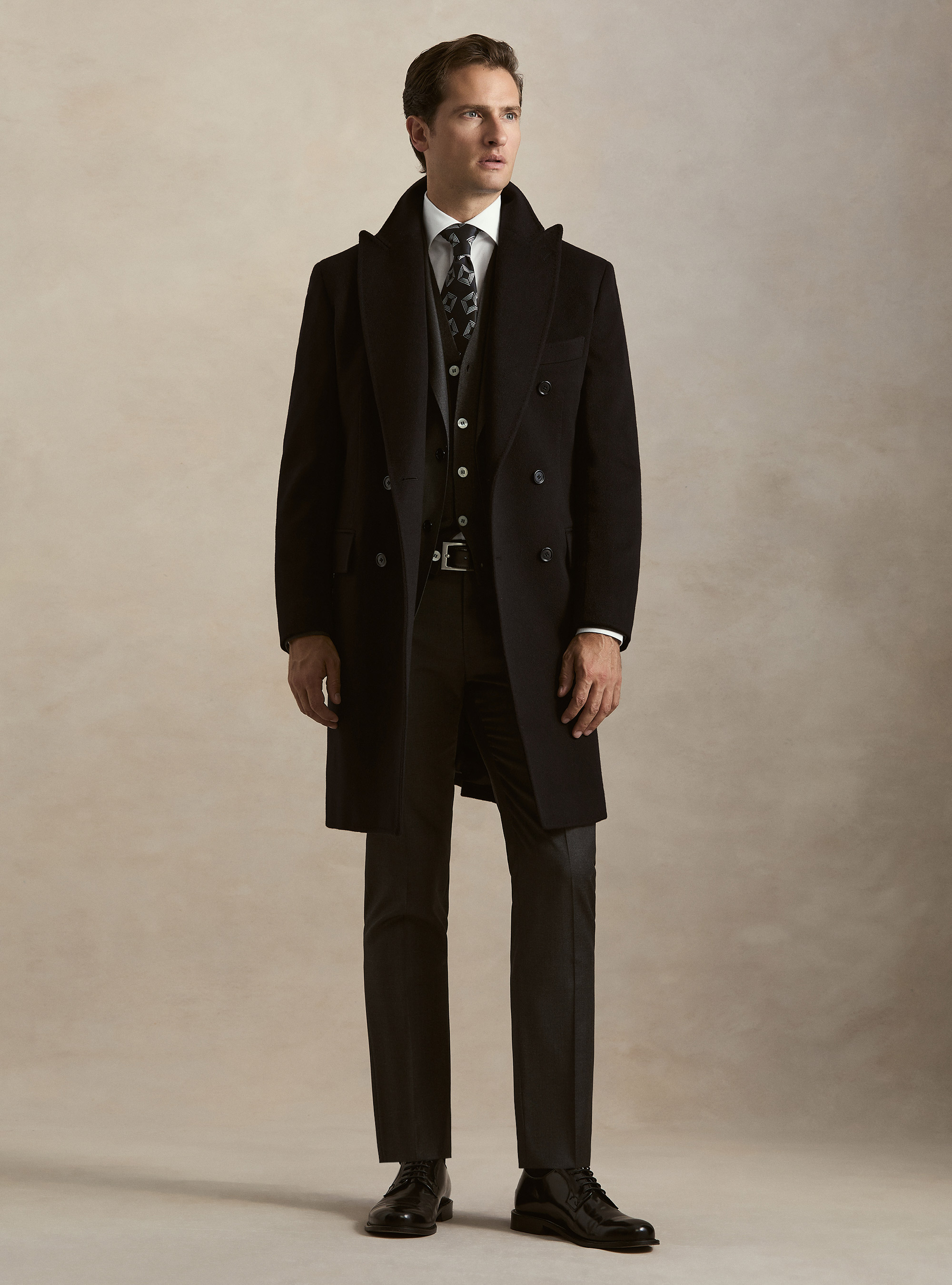 Double-breasted cashmere coat, NAVY BLUE