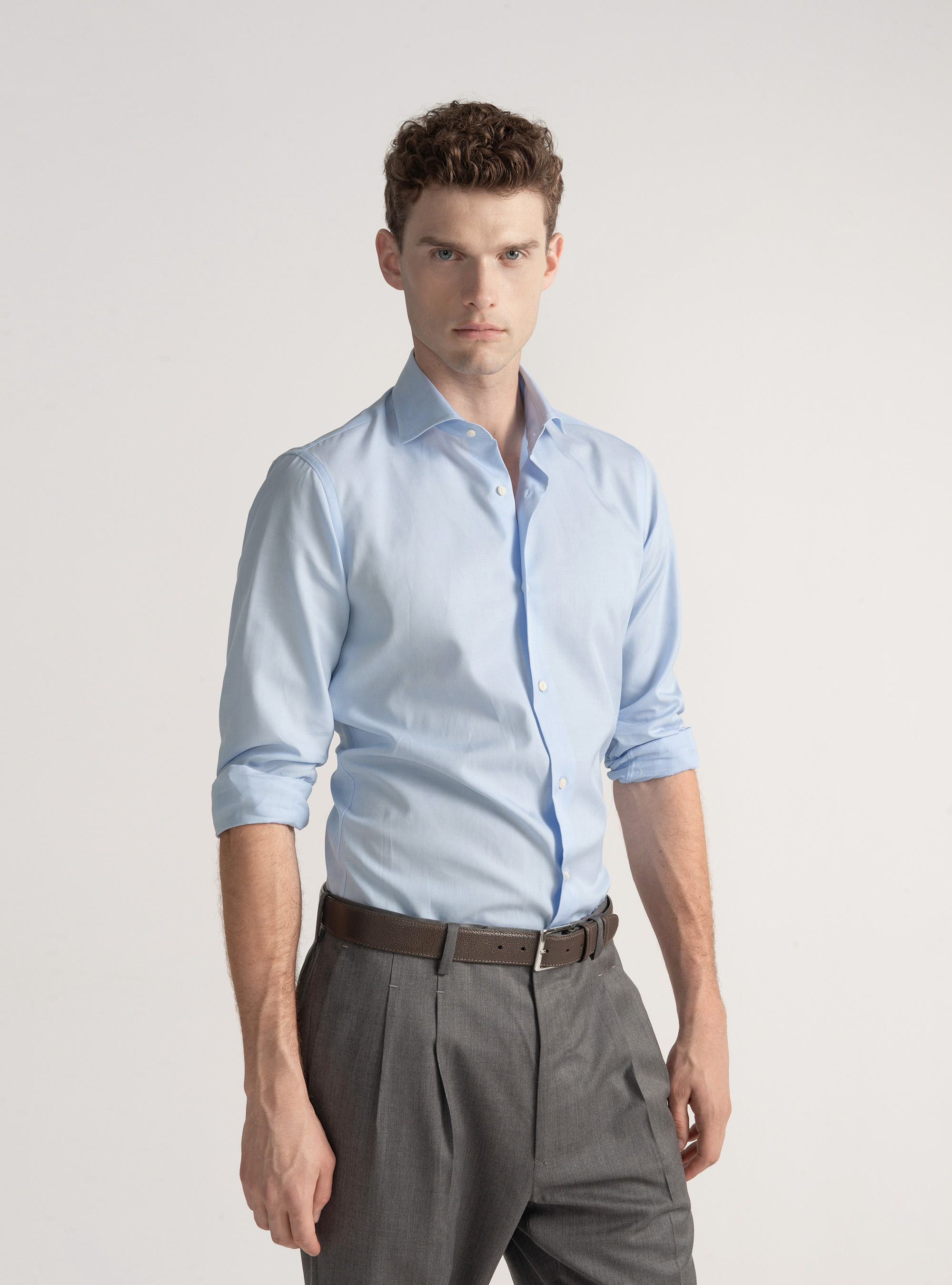 Camicia in cotone fil a fil, AZZURRO