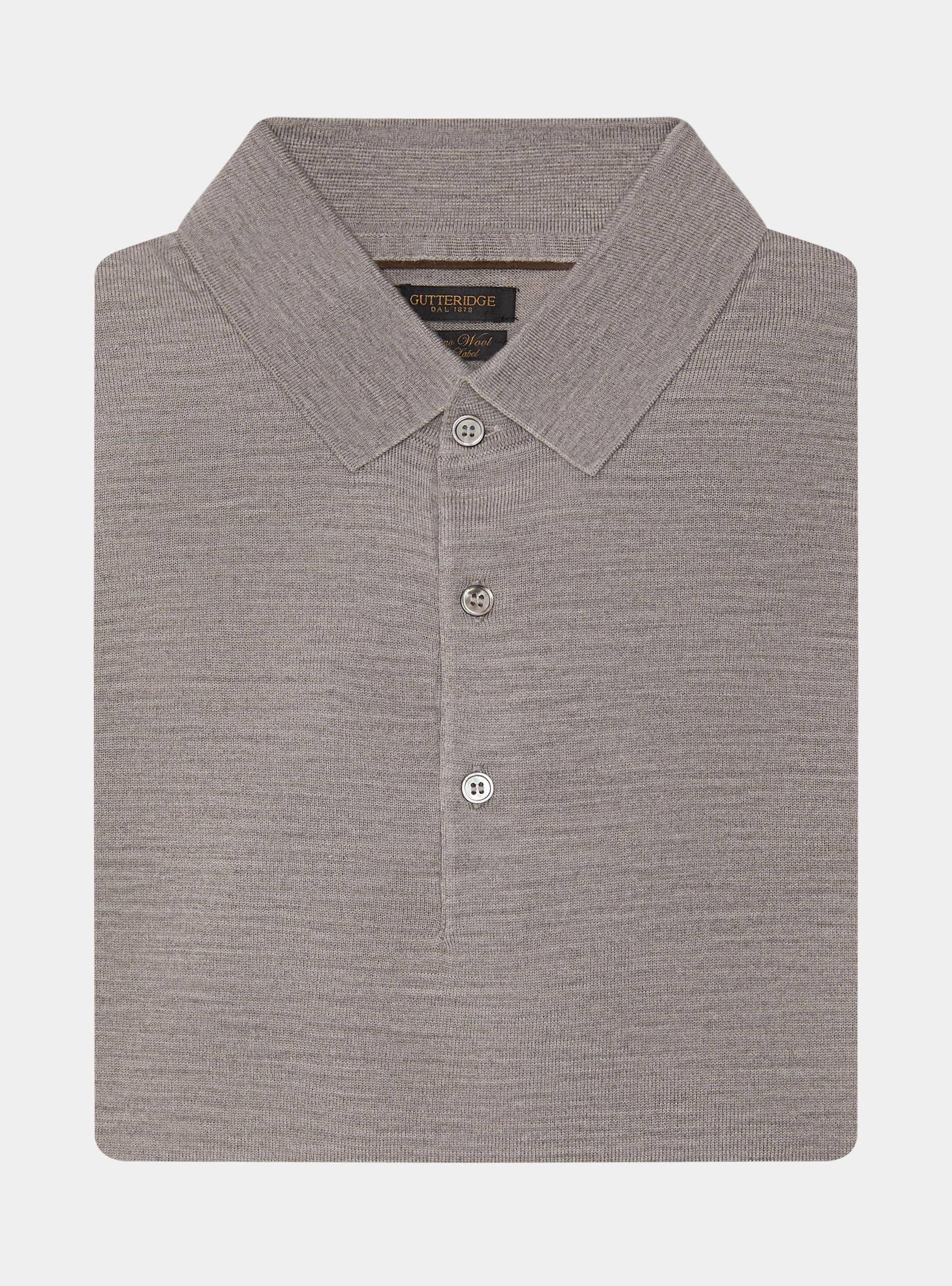 Maglia a polo in pura lana merino extrafine, FANGO