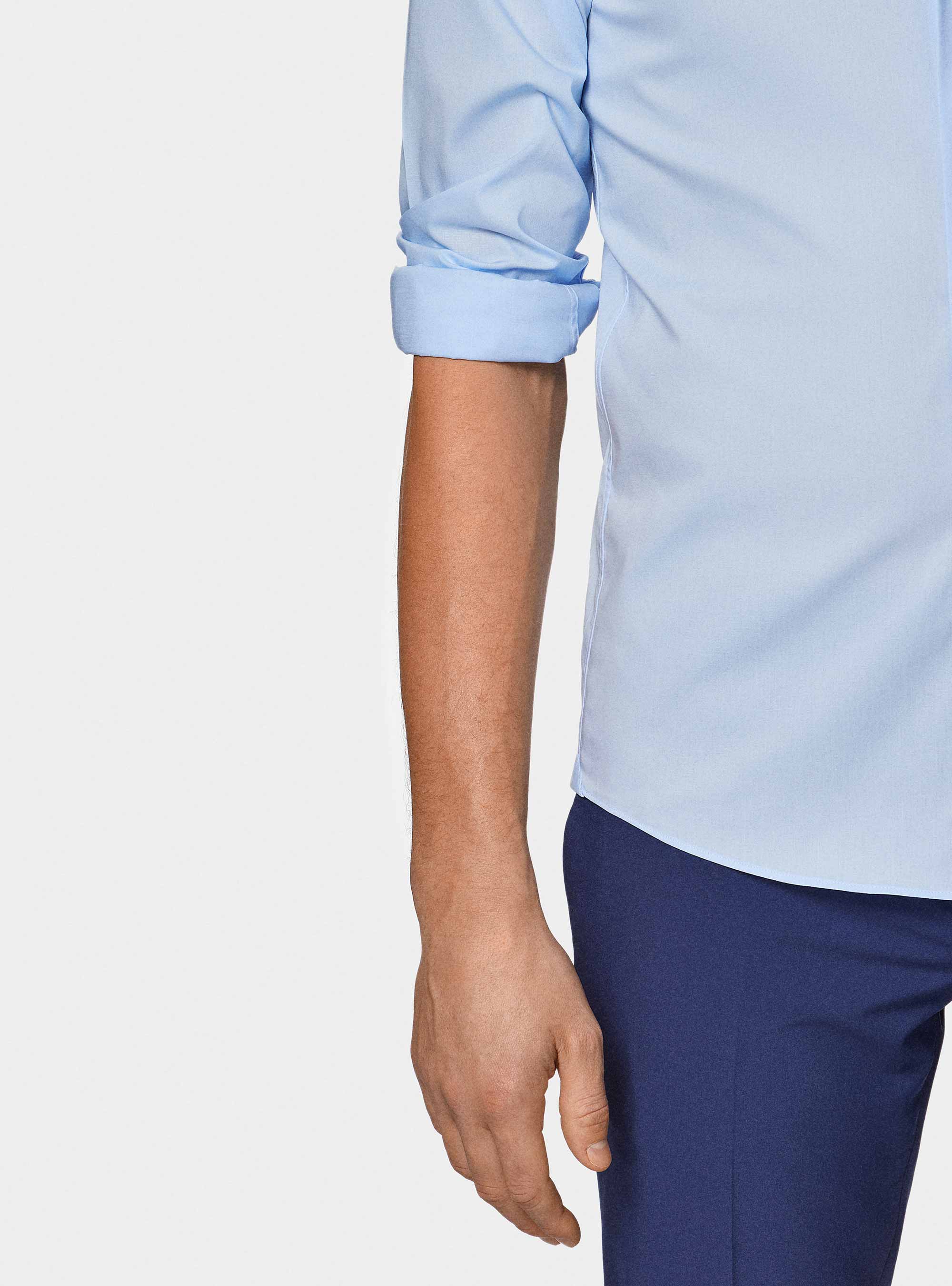Camicia in popeline stretch, AZZURRO