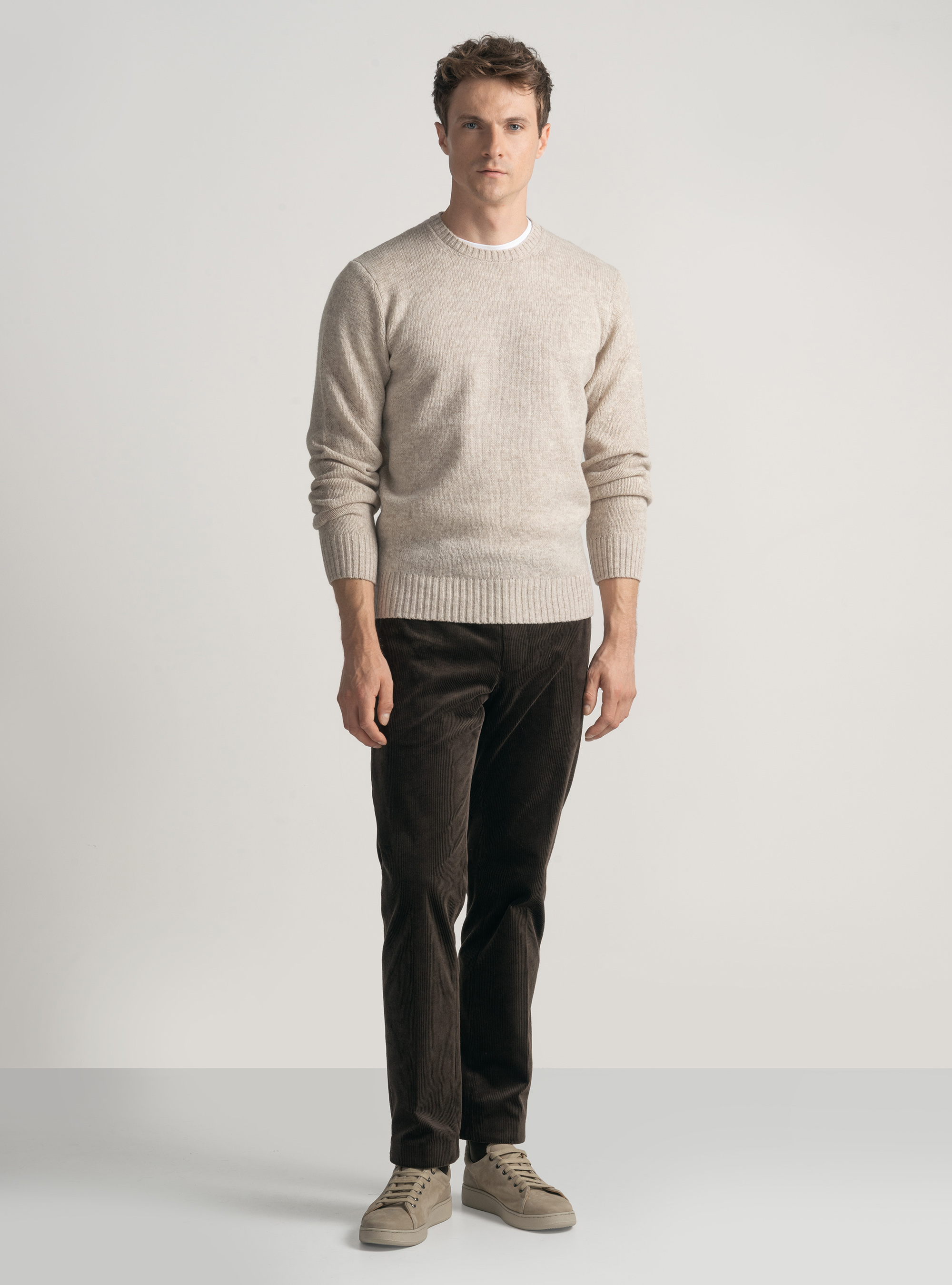 Punto de lana Shetland con cuello redondo, CRUDO