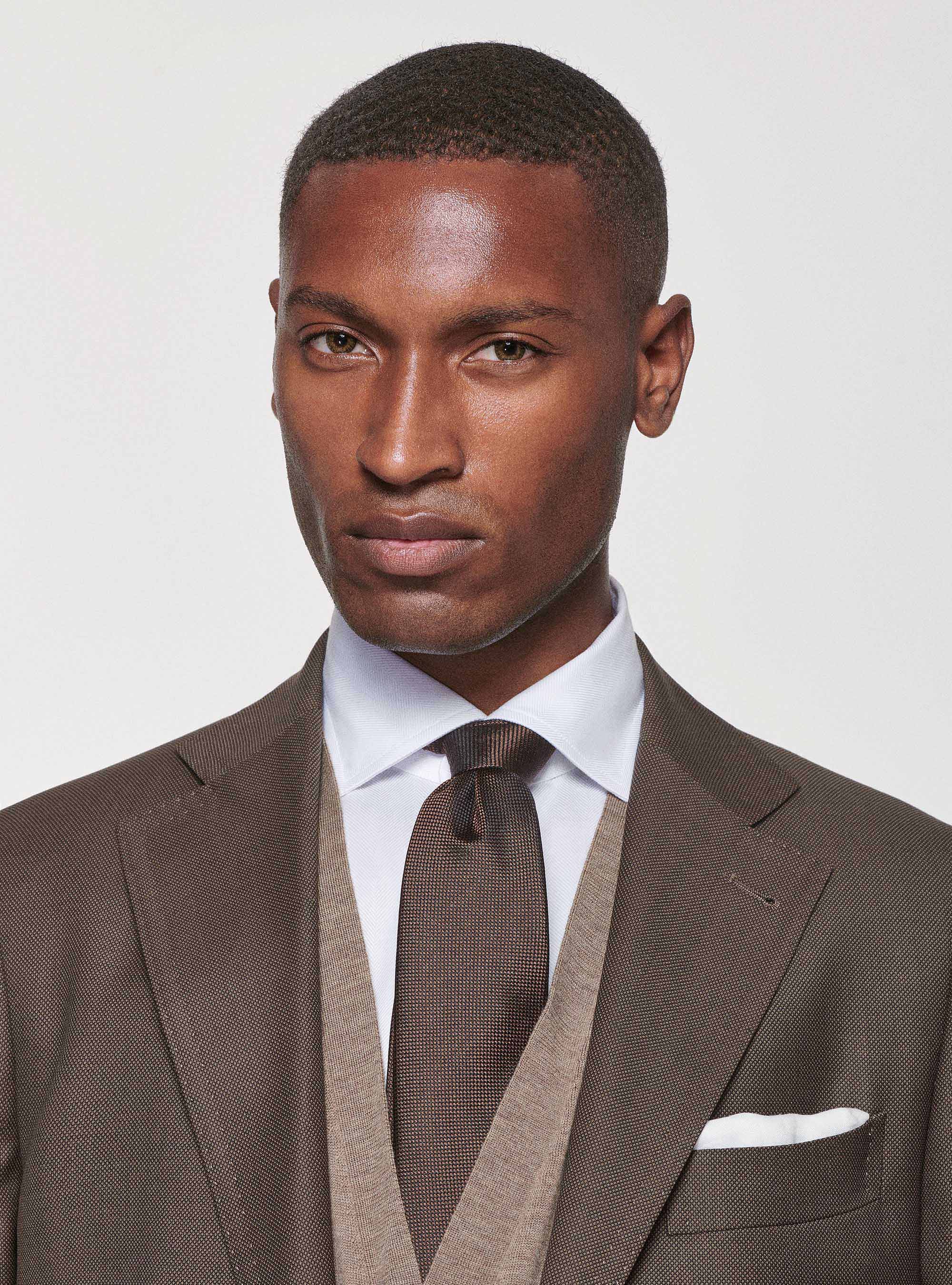 Giacca occhio di pernice in pura lana, MARRONE