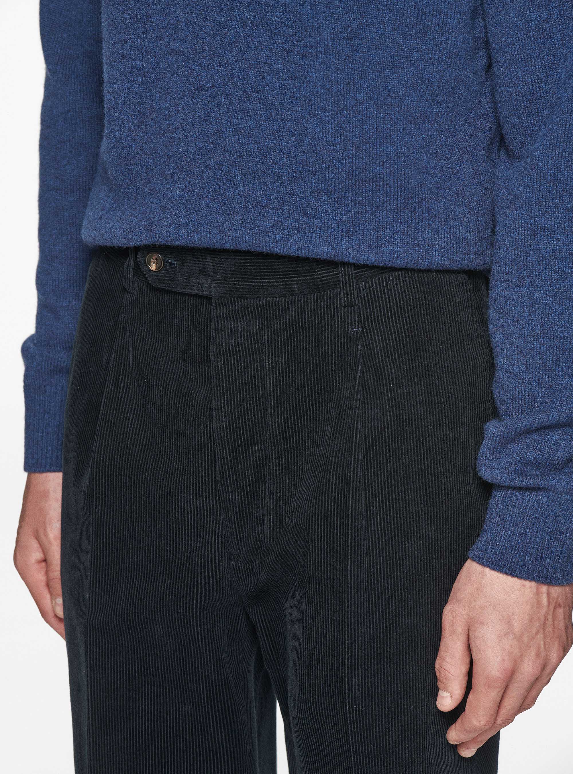 Corduroy trousers with elasticated waistband, NAVY BLUE