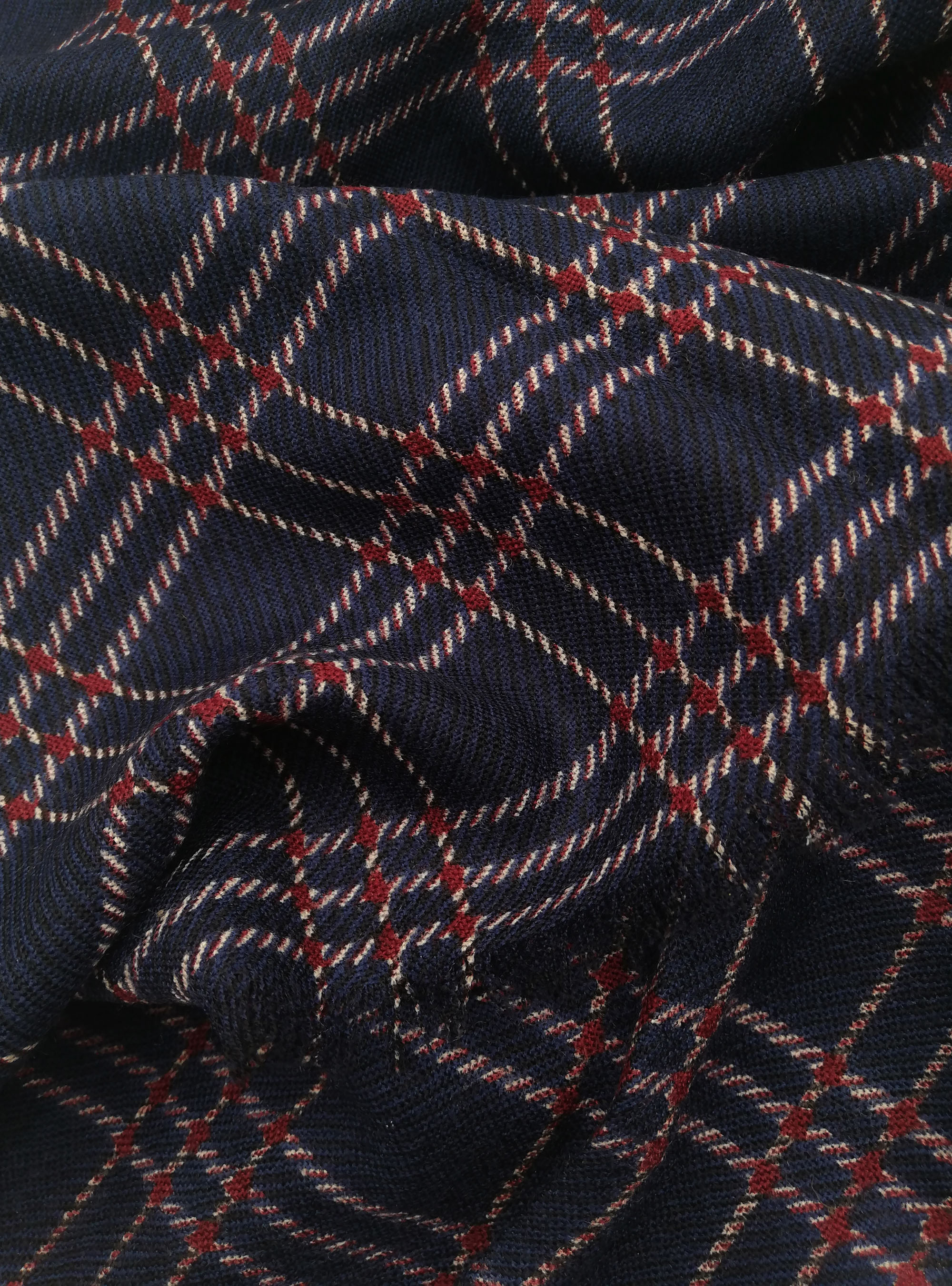 CHECKED WOOL SCARF, NAVY BLUE